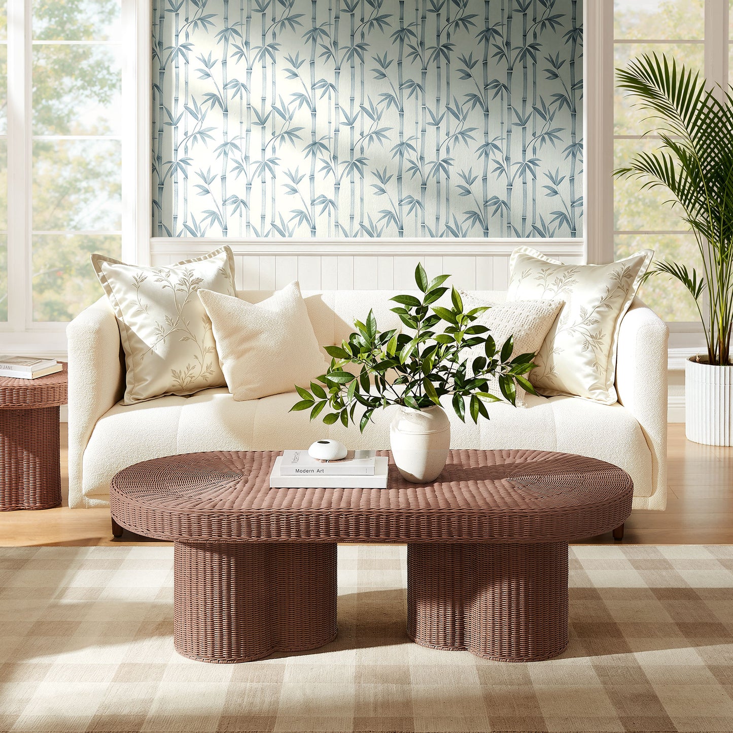 Sarova 60 Inch Natural Rattan Oval Pedestal Coffee Table by Modway EEI-7912