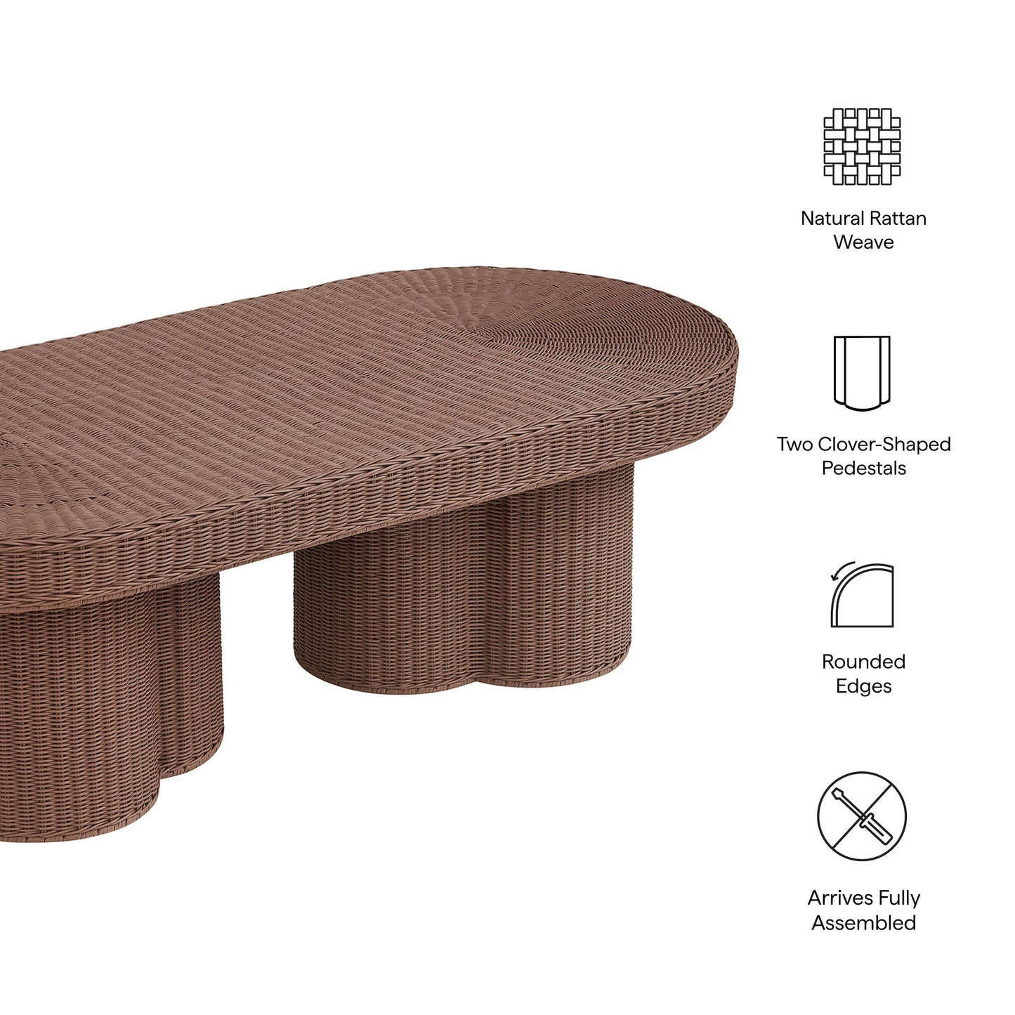 Sarova 60 Inch Natural Rattan Oval Pedestal Coffee Table by Modway EEI-7912