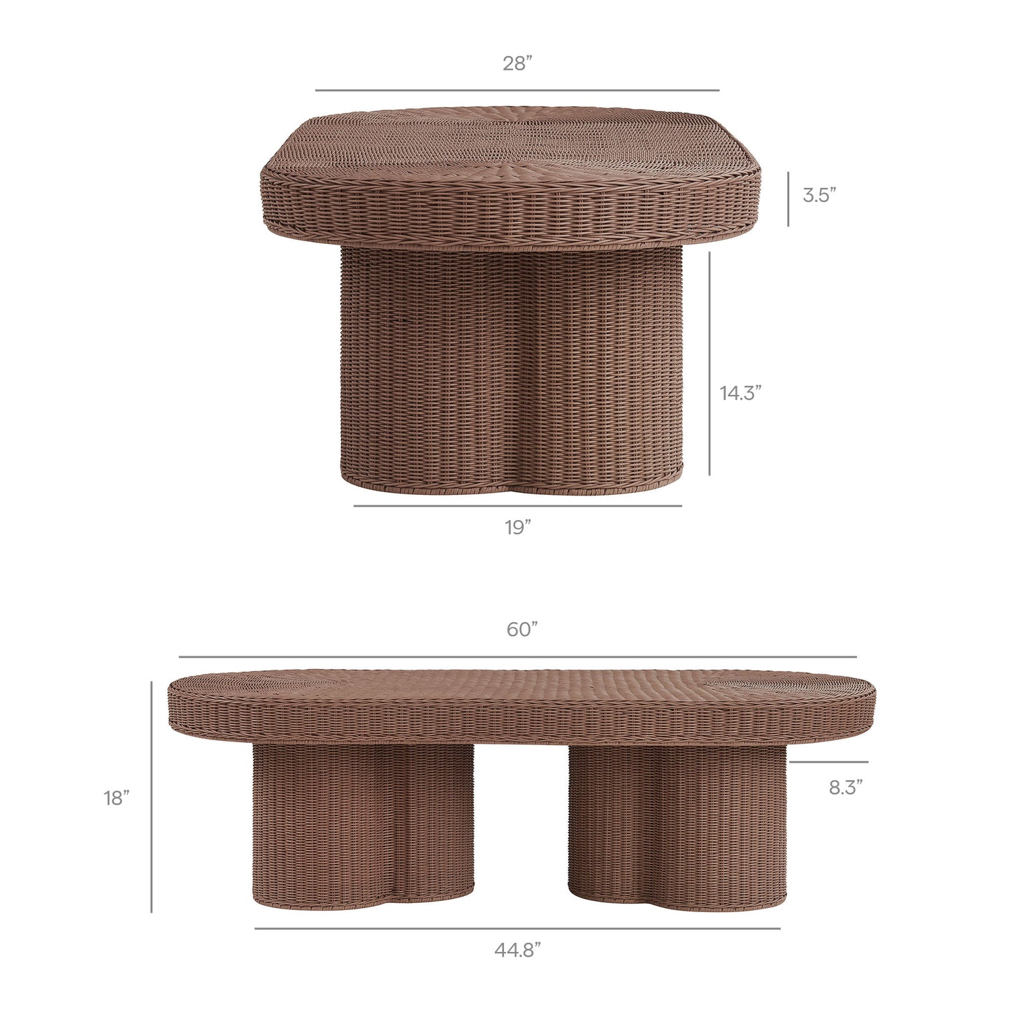 Sarova 60 Inch Natural Rattan Oval Pedestal Coffee Table by Modway EEI-7912