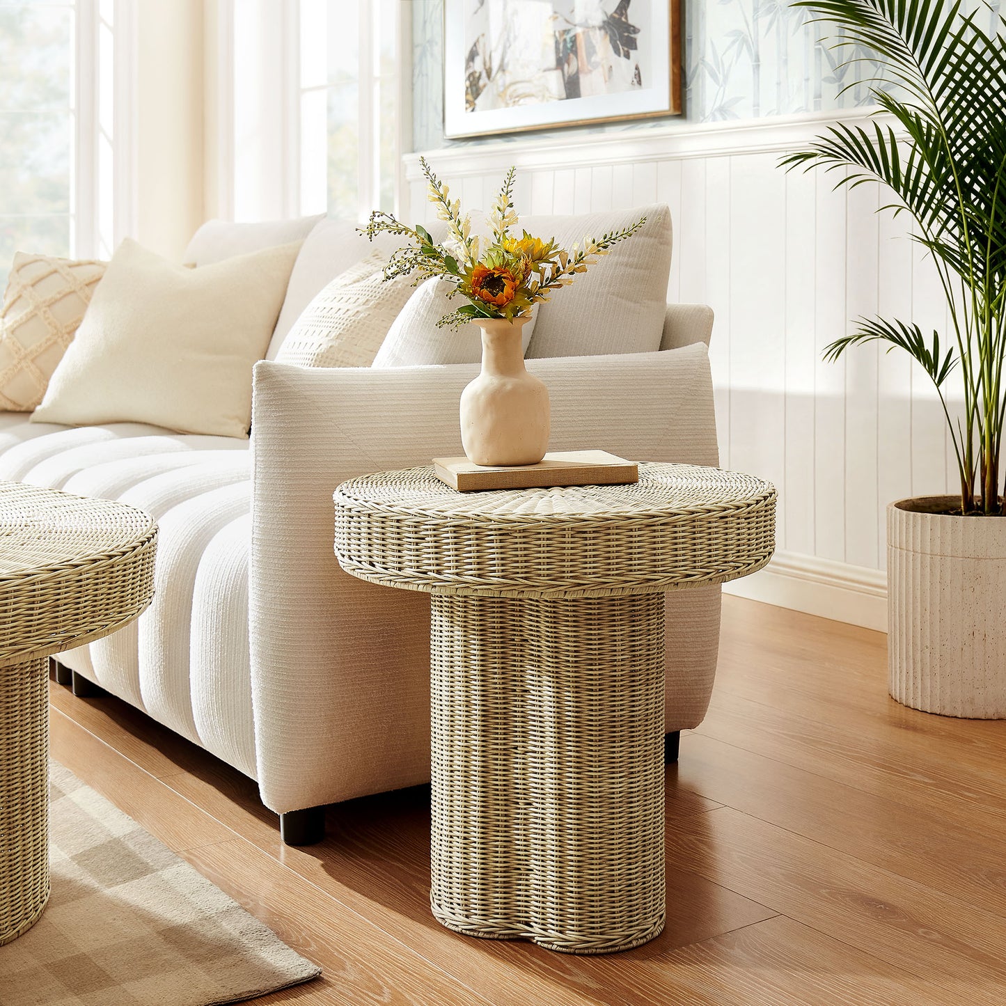 Sarova 20 Inch Natural Rattan Round Pedestal Side Table by Modway EEI-7913