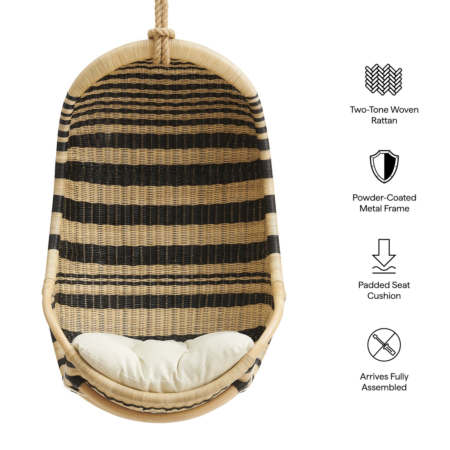 Carlo Two-Tone Woven Natural Rattan Hanging Chair by Modway EEI-7934
