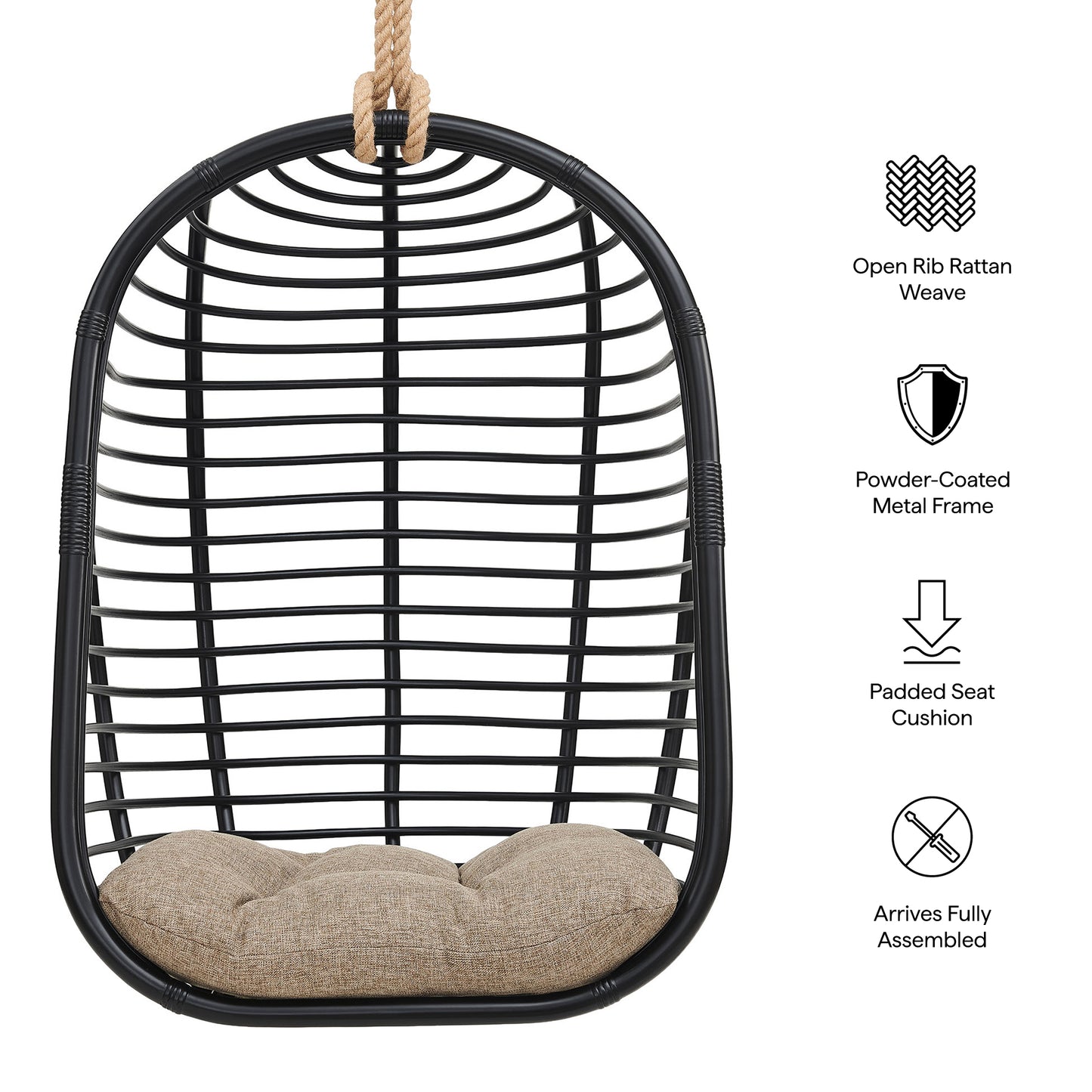 Neve Open Rib Weave Natural Rattan Hanging Chair by Modway EEI-7935