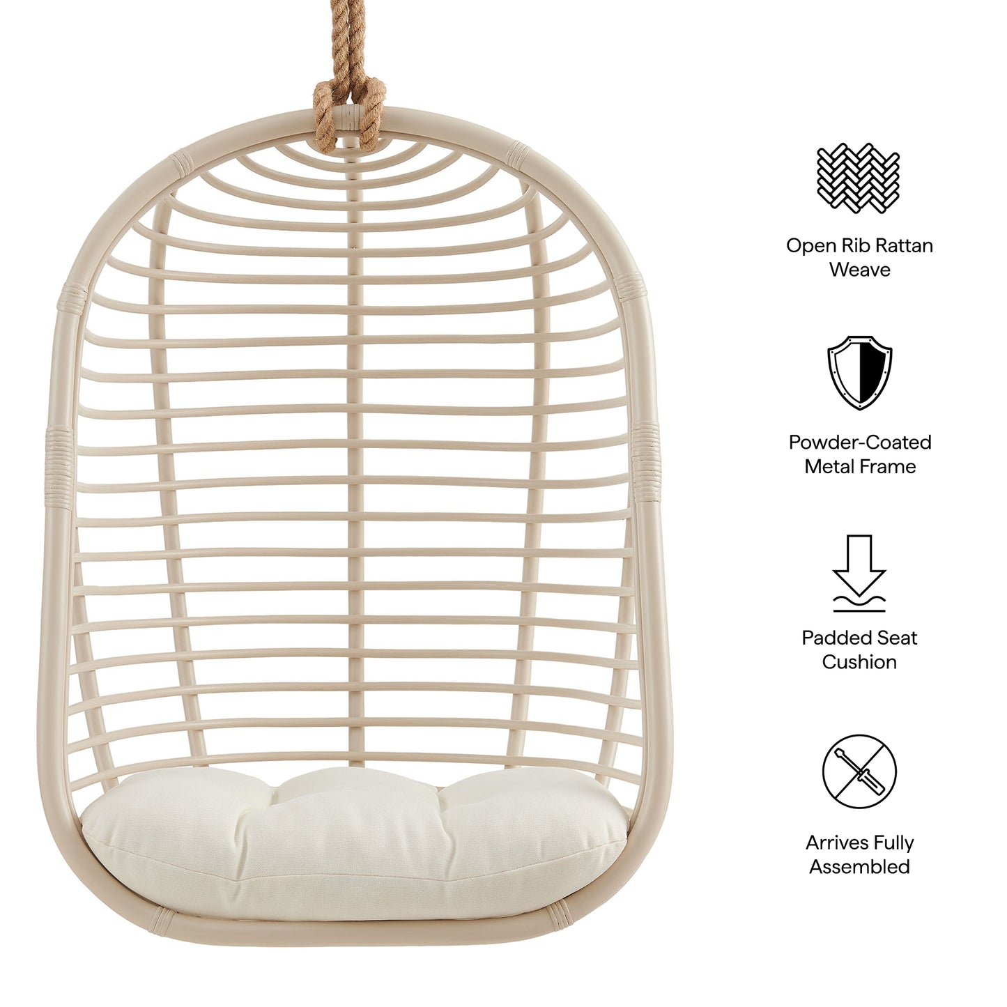 Neve Open Rib Weave Natural Rattan Hanging Chair by Modway EEI-7936