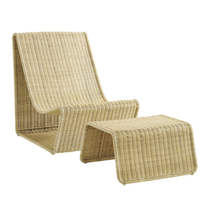 Eira 2 Piece Continuous Curved Natural Rattan Lounge Chair and Ottoman Set by Modway EEI-7944