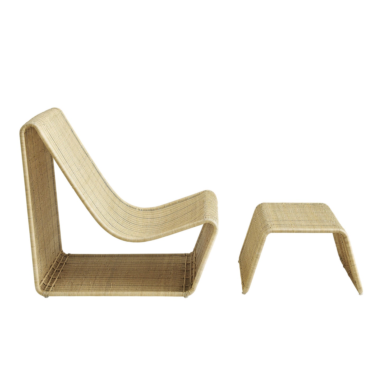 Eira 2 Piece Continuous Curved Natural Rattan Lounge Chair and Ottoman Set by Modway EEI-7944
