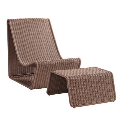 Eira 2 Piece Continuous Curved Natural Rattan Lounge Chair and Ottoman Set by Modway EEI-7945