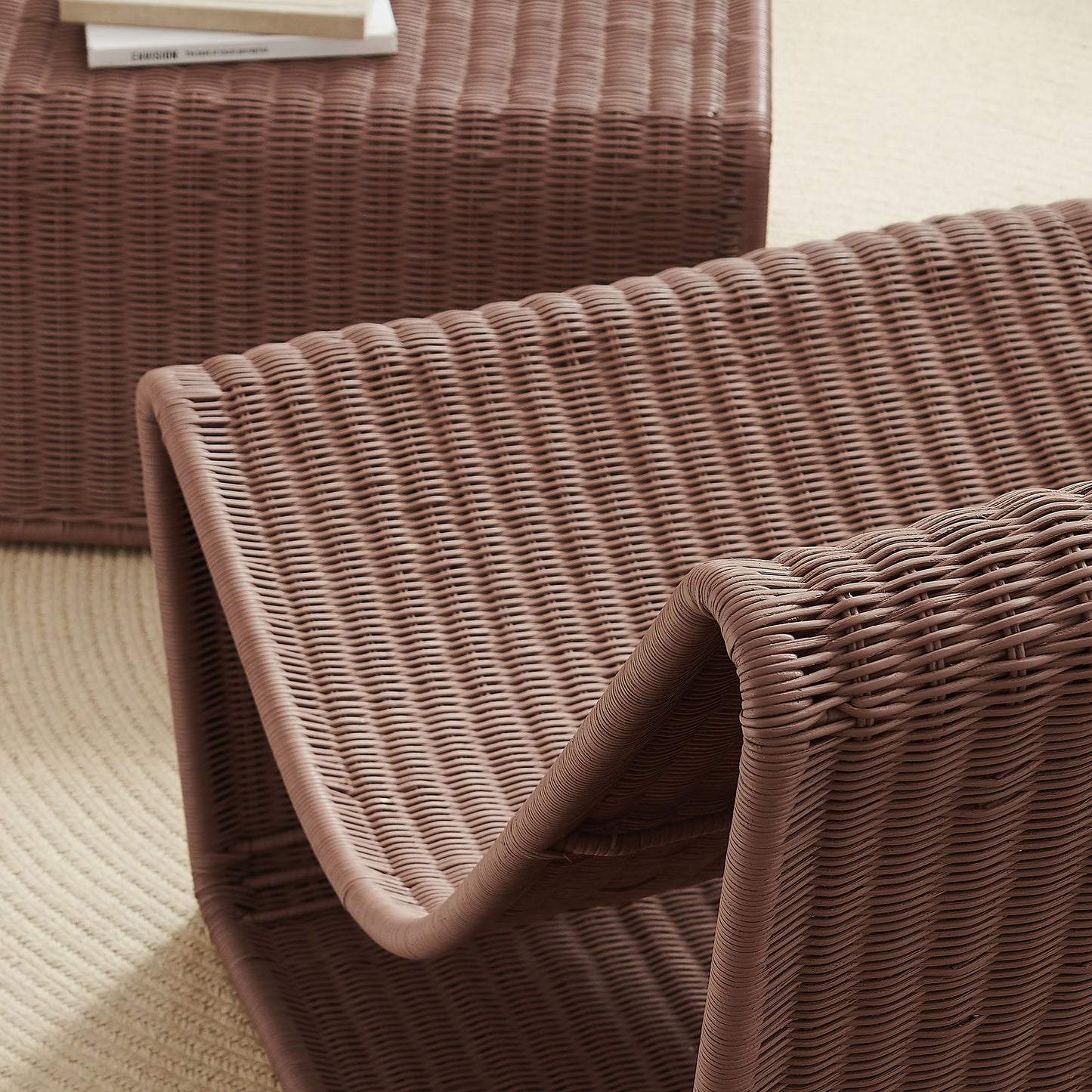 Eira 2 Piece Continuous Curved Natural Rattan Lounge Chair and Ottoman Set by Modway EEI-7945