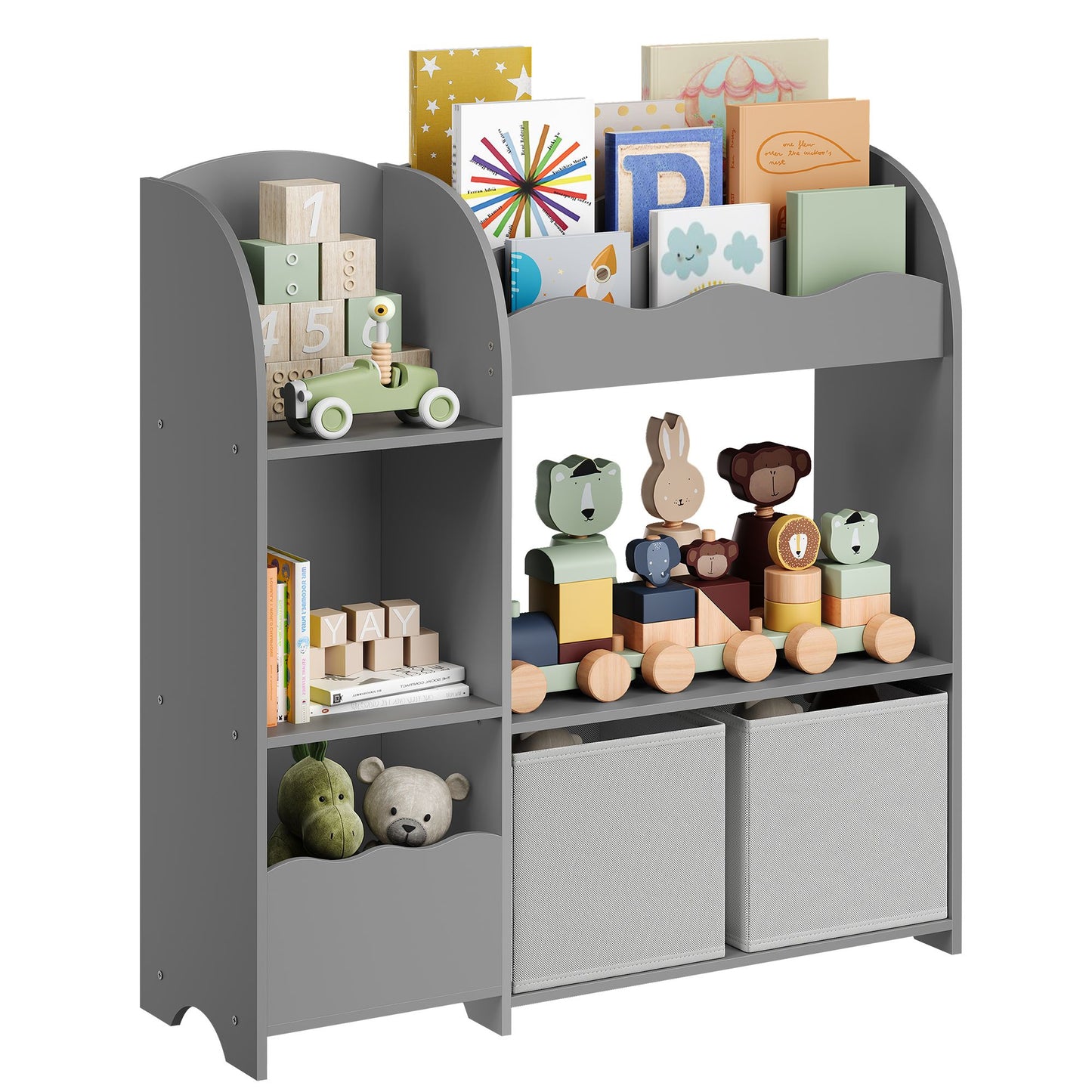 SONGMICS Toy and Book Organizer for Kids, Kids Bookshelf and Toy Storage – Dove Gray