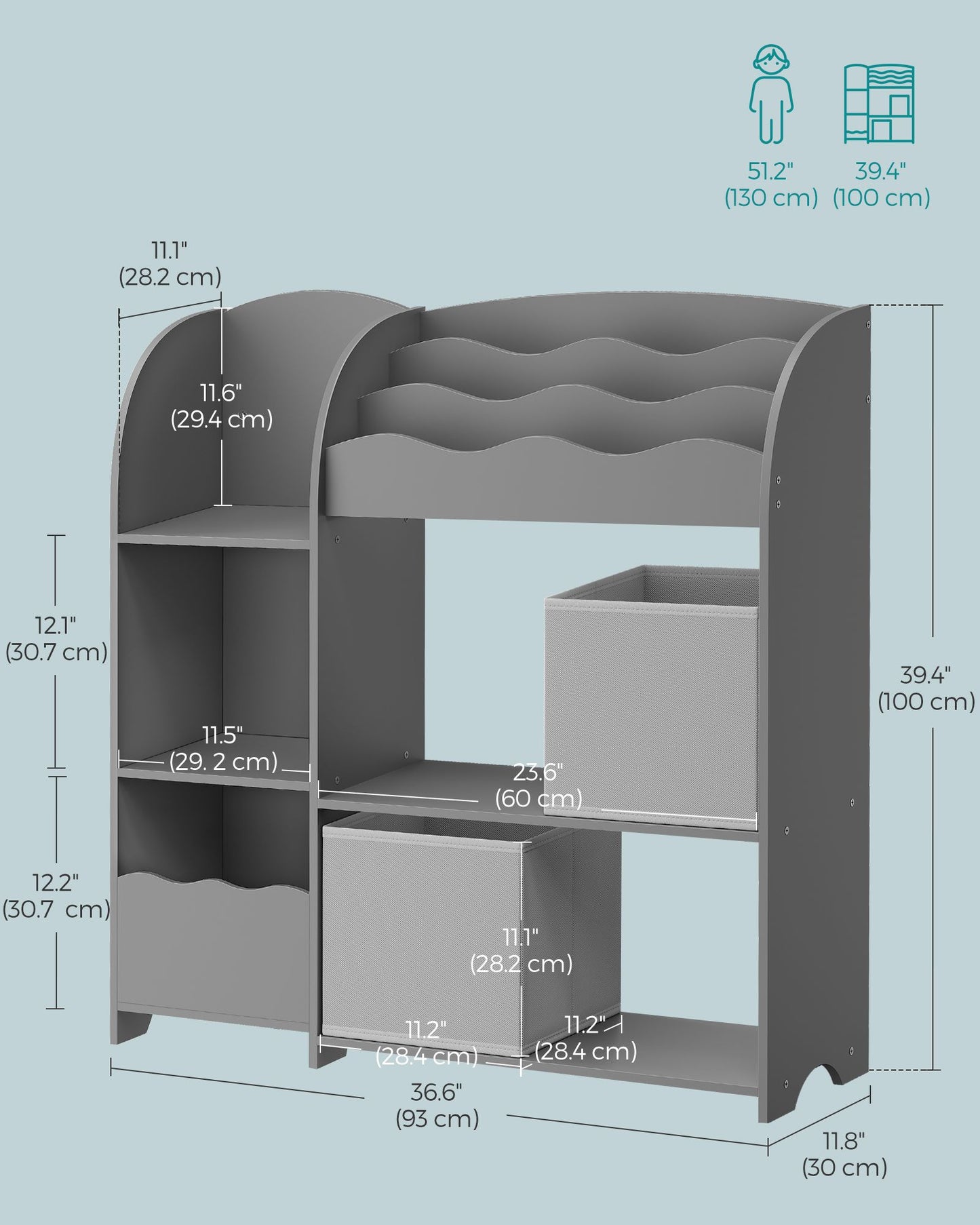 SONGMICS Toy and Book Organizer for Kids, Kids Bookshelf and Toy Storage – Dove Gray