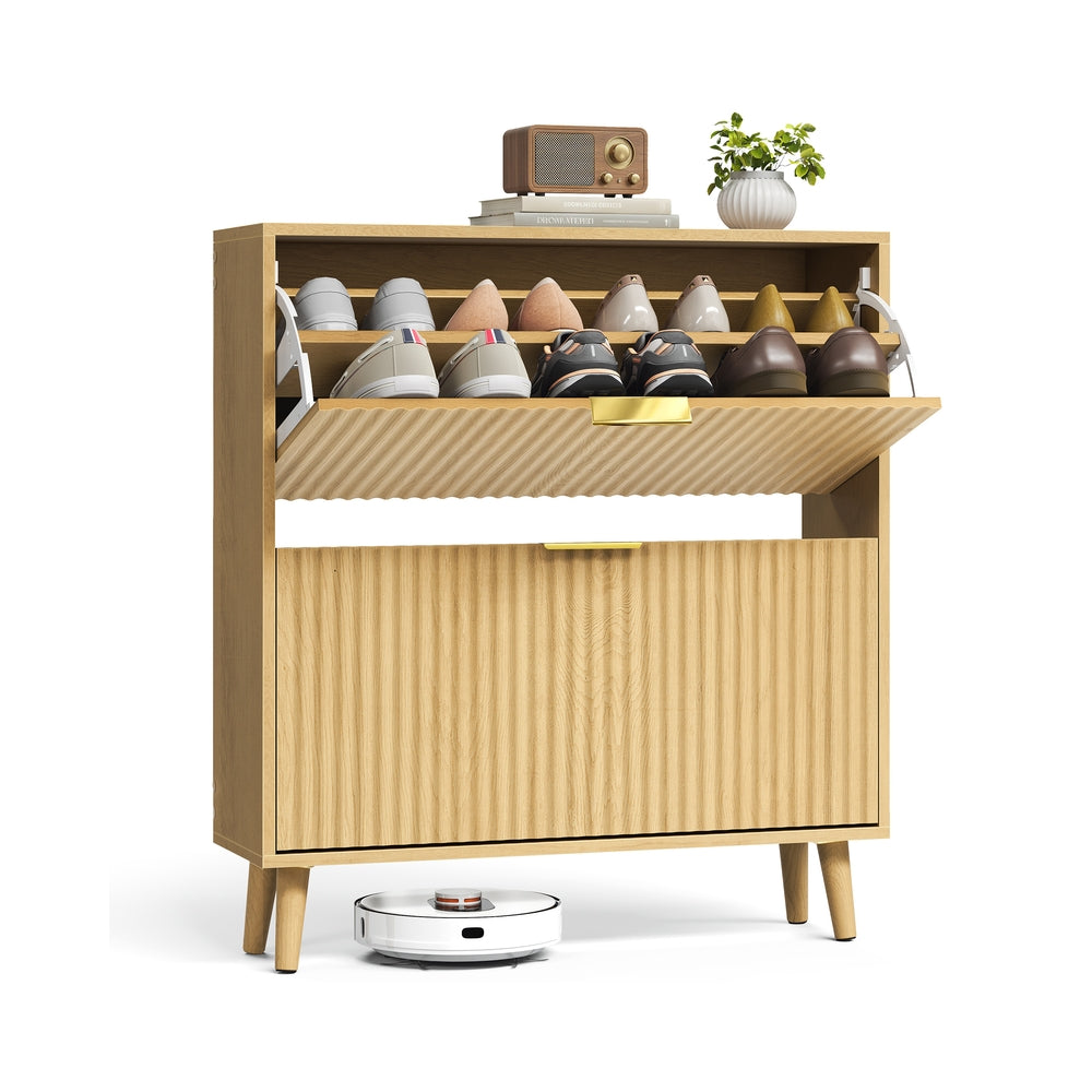 VASAGLE Maxe Shoe Storage Cabinet, 2 Flip Drawers, Oak Beige