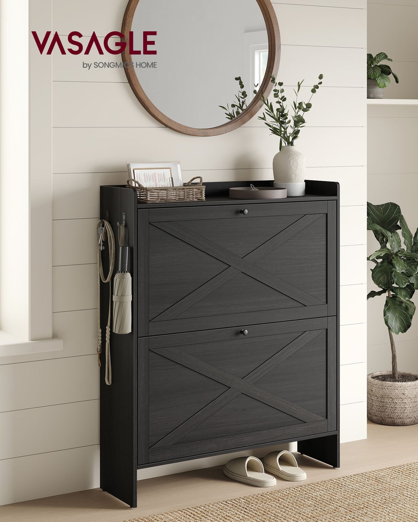 VASAGLE Shoe Storage Cabinet Organizer with 2 Flip Drawers | UHSC203BJ01S