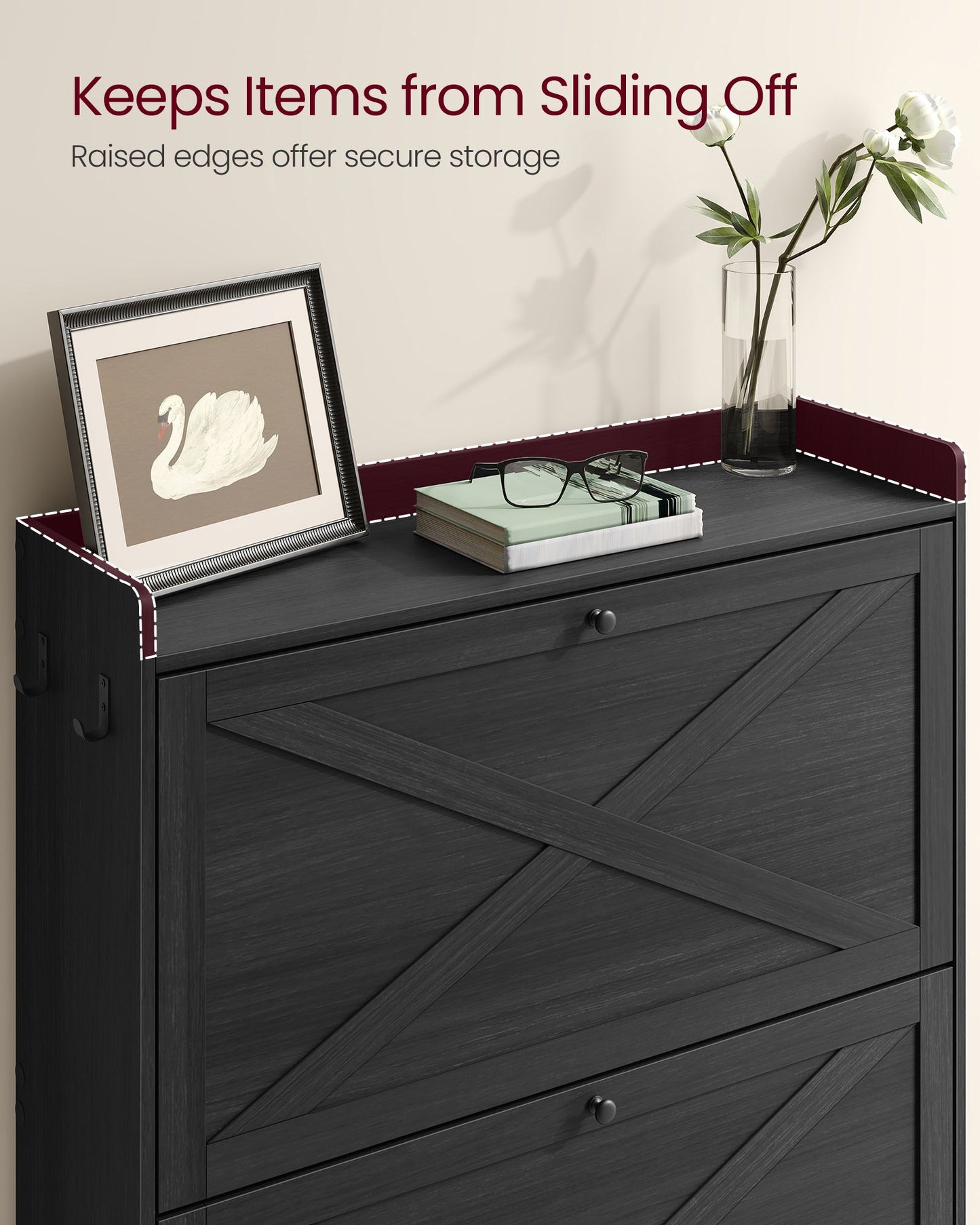 VASAGLE Shoe Storage Cabinet Organizer with 2 Flip Drawers | UHSC203BJ01S