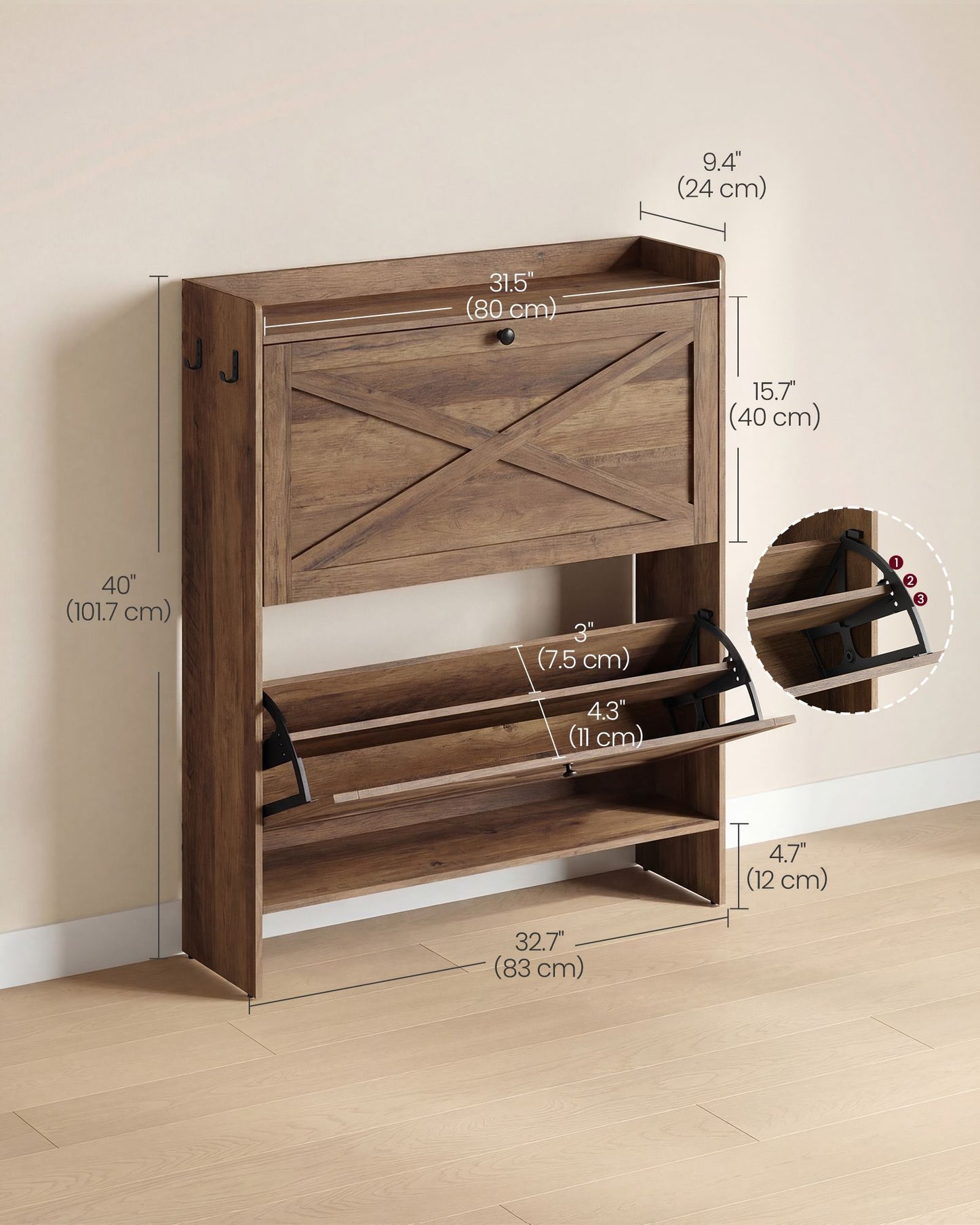 VASAGLE Shoe Storage Cabinet Organizer with 2 Flip Drawers | UHSC203KB01S