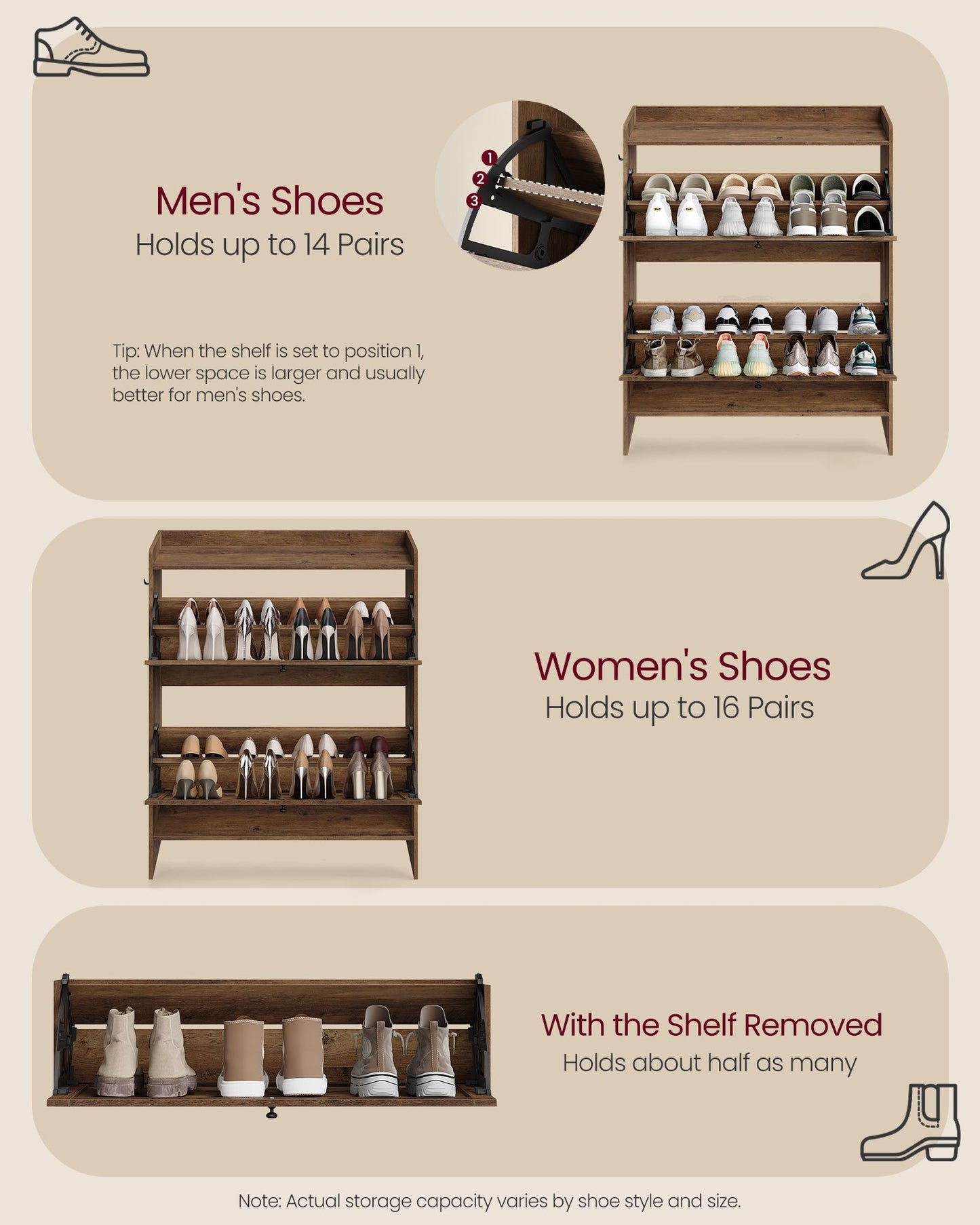 VASAGLE Shoe Storage Cabinet Organizer with 2 Flip Drawers | UHSC203KB01S