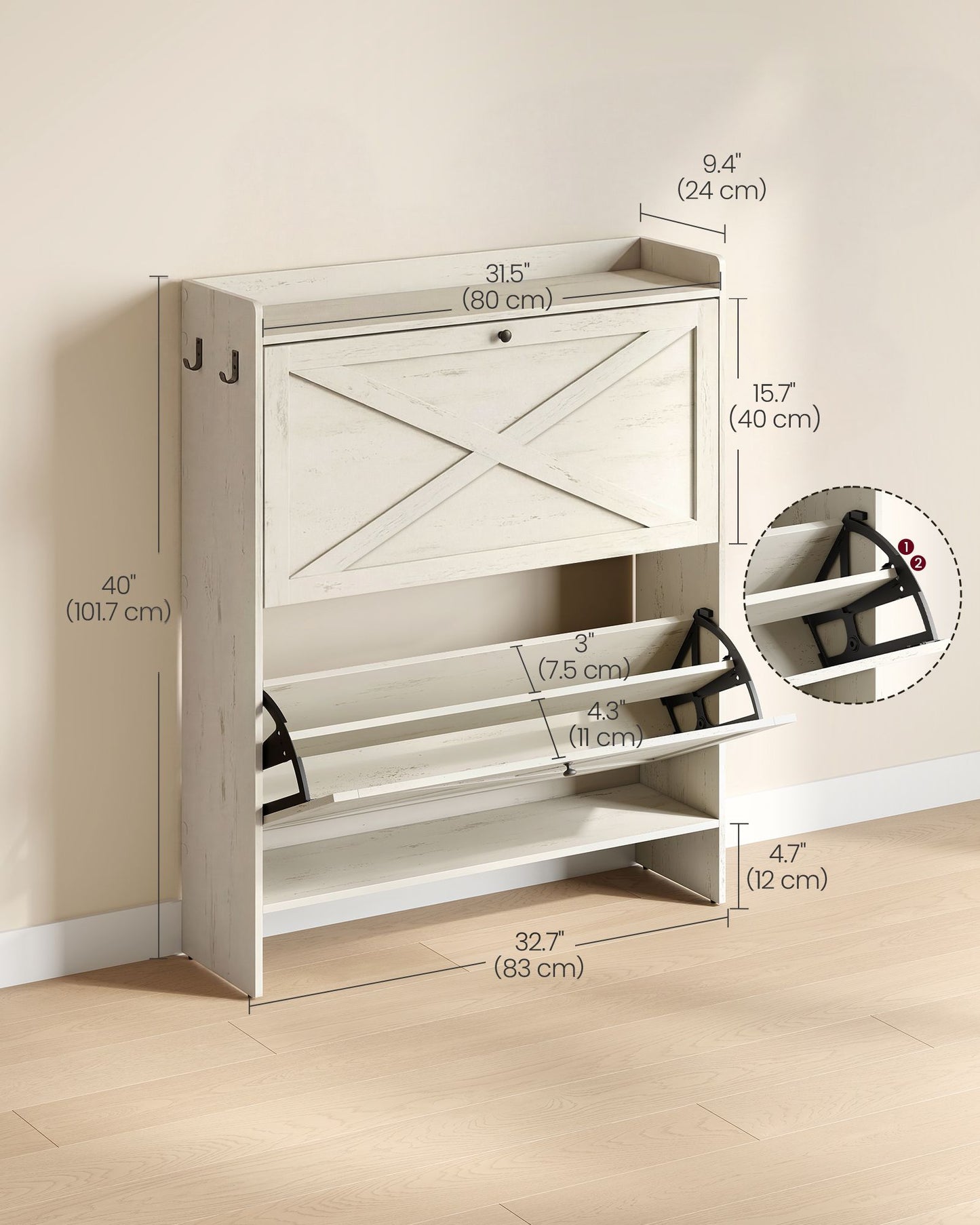 VASAGLE Shoe Storage Cabinet Organizer with 2 Flip Drawers | UHSC203WJ01S