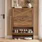 VASAGLE Shoe Storage Cabinet Organizer with 3 Flip Drawers – Rustic Brown