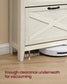 VASAGLE Farmhouse Shoe Cabinet, Narrow Storage Organizer, 4 Flip Drawers Shoe Storage Organizer – Cloud White and Rustic Brown