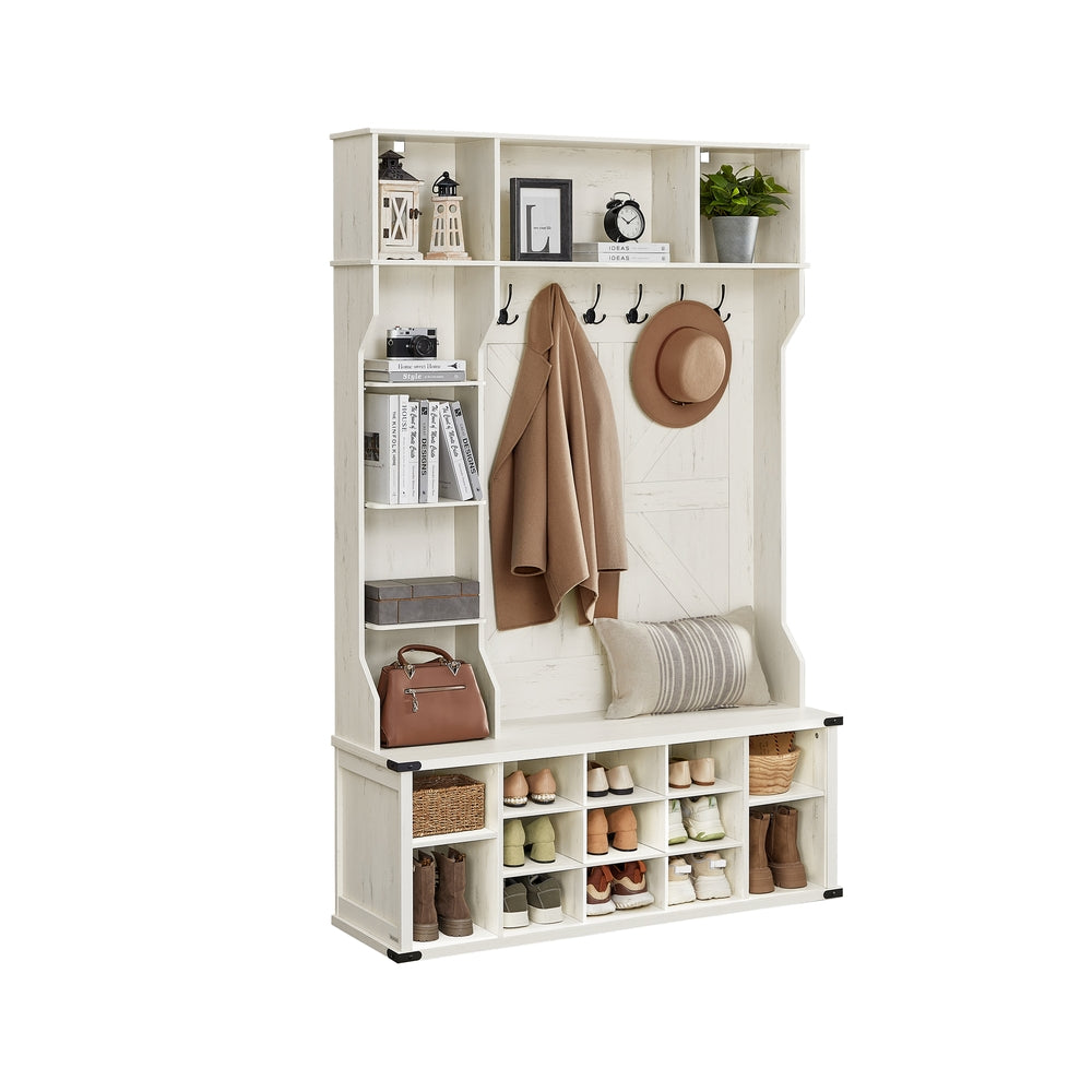 VASAGLE Hall Tree with Bench and Shoe Storage – Rustic White