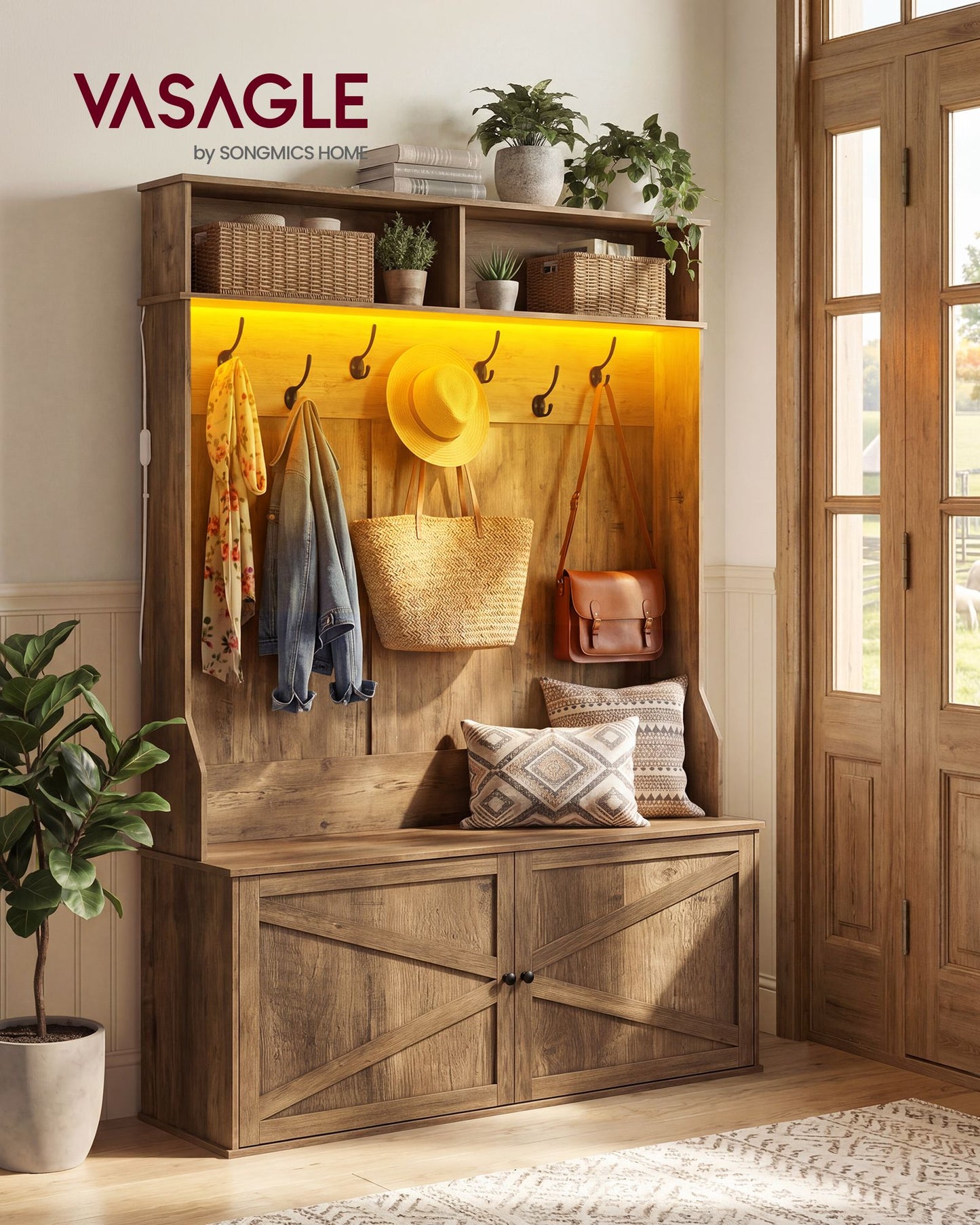 VASAGLE Hall Tree with Bench and Shoe Storage