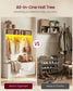 VASAGLE Farmhouse Hall Tree with Bench Shoe Storage and LED Light – Rustic White