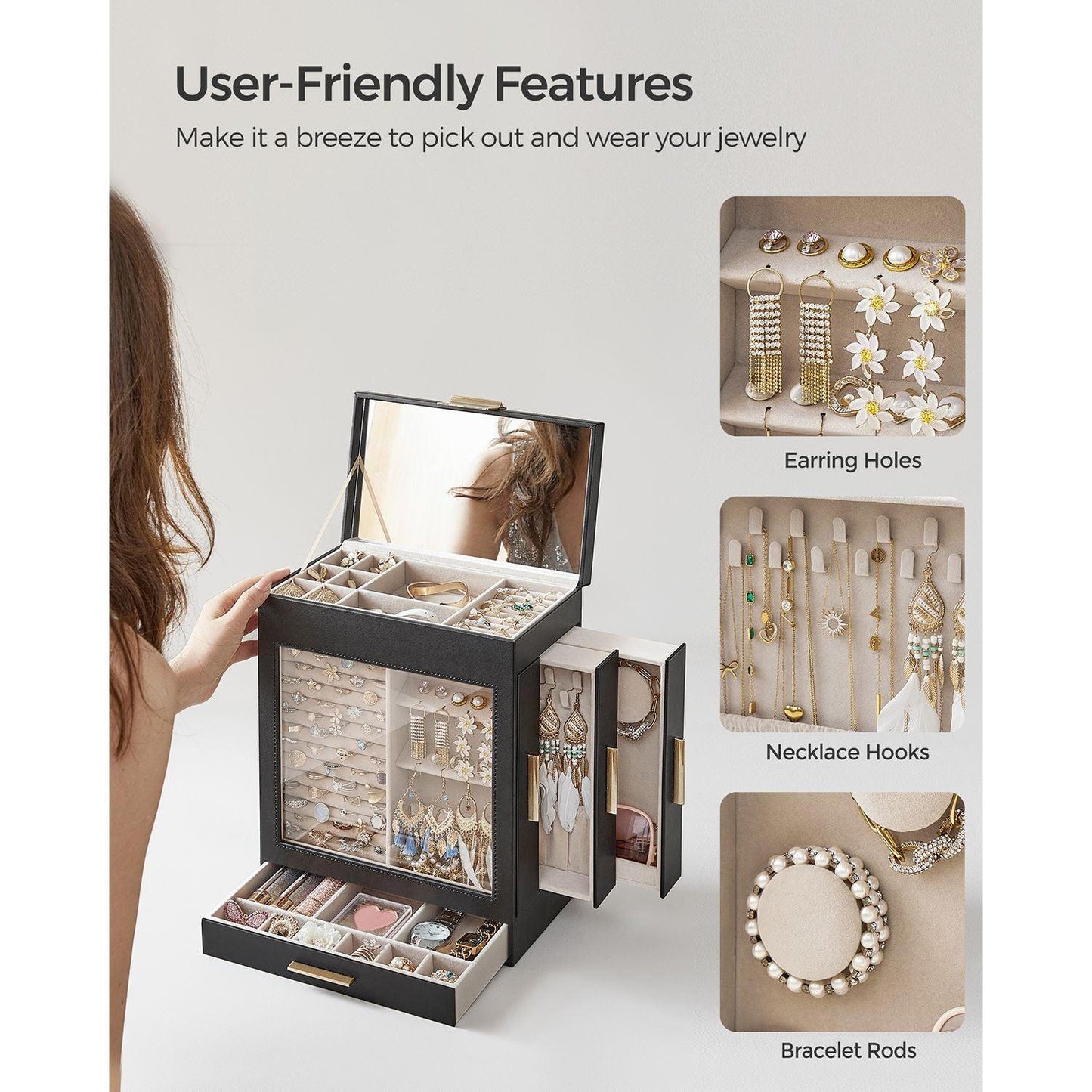 5-Layer Jewelry Box with 3 Side Drawers FredCo