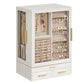 SONGMICS Jewelry Box, 360° Rotating Jewelry Organizer, Glass Door – Cream White and Tan