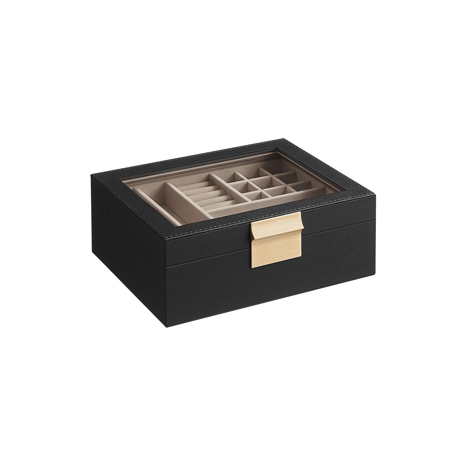 2-Layer Jewelry Box with Glass Lid Graphite Black and Metallic Gold FredCo