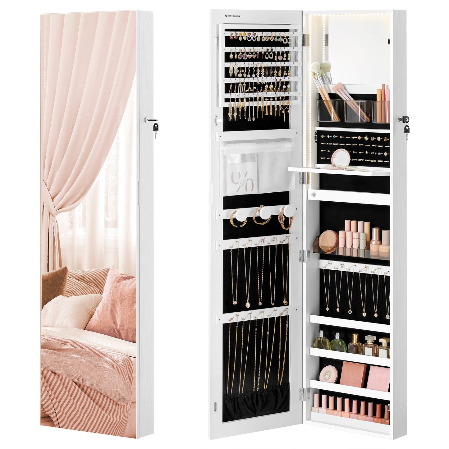 SONGMICS 55 Inches Tall Spacious Jewelry Cabinet – Cloud White
