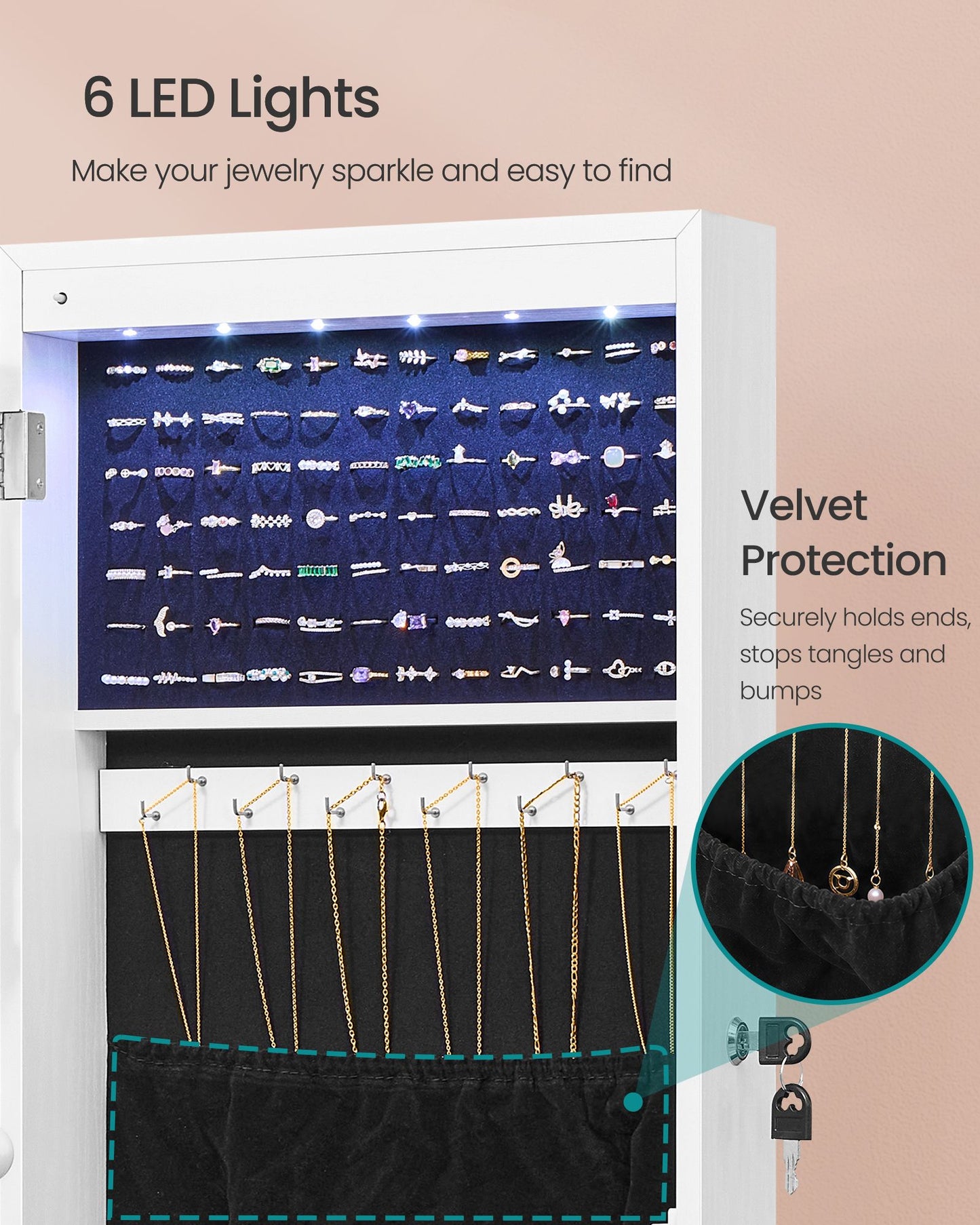 SONGMICS Jewelry Cabinet with LED Lights and Full Length Mirror White – Ink Black and White