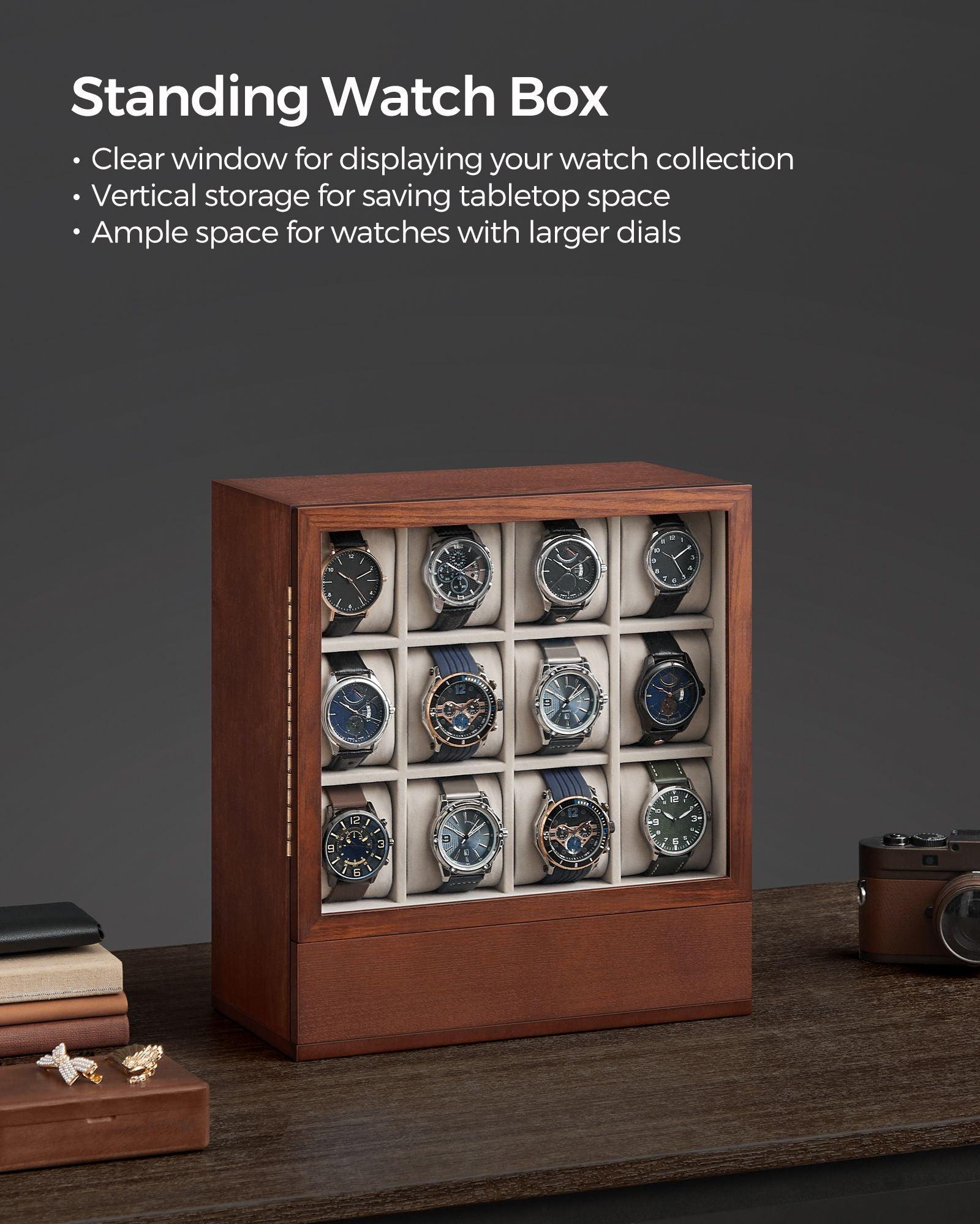 12-Slot Wooden Watch Box Coffee Brown FredCo