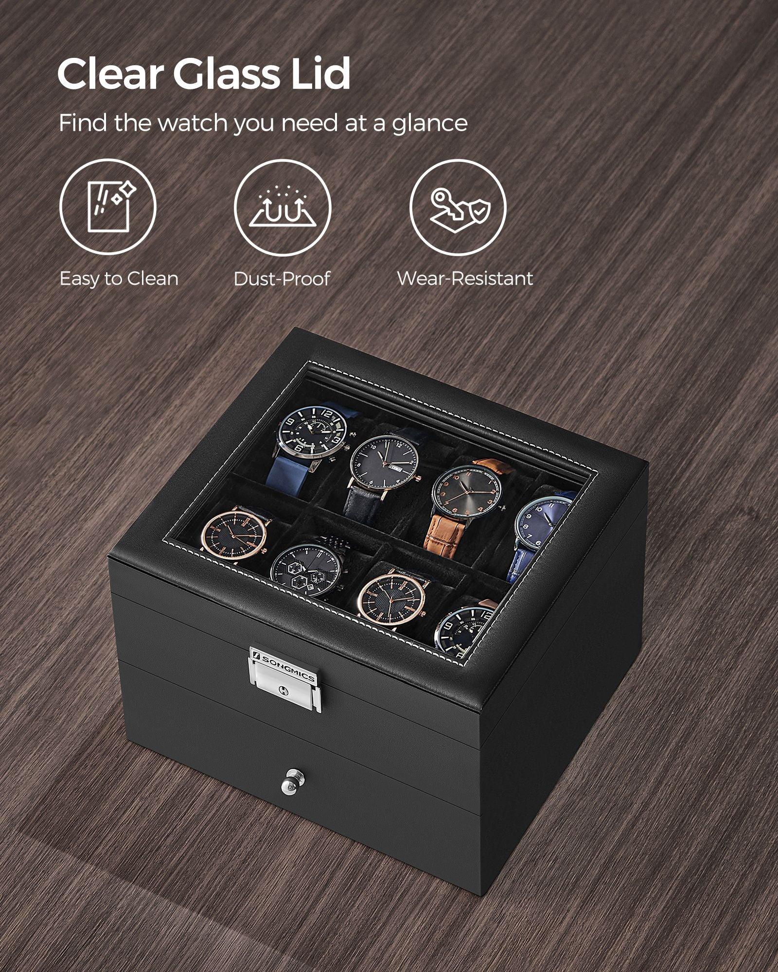 16-Slot Watch Box Black and Gray FredCo