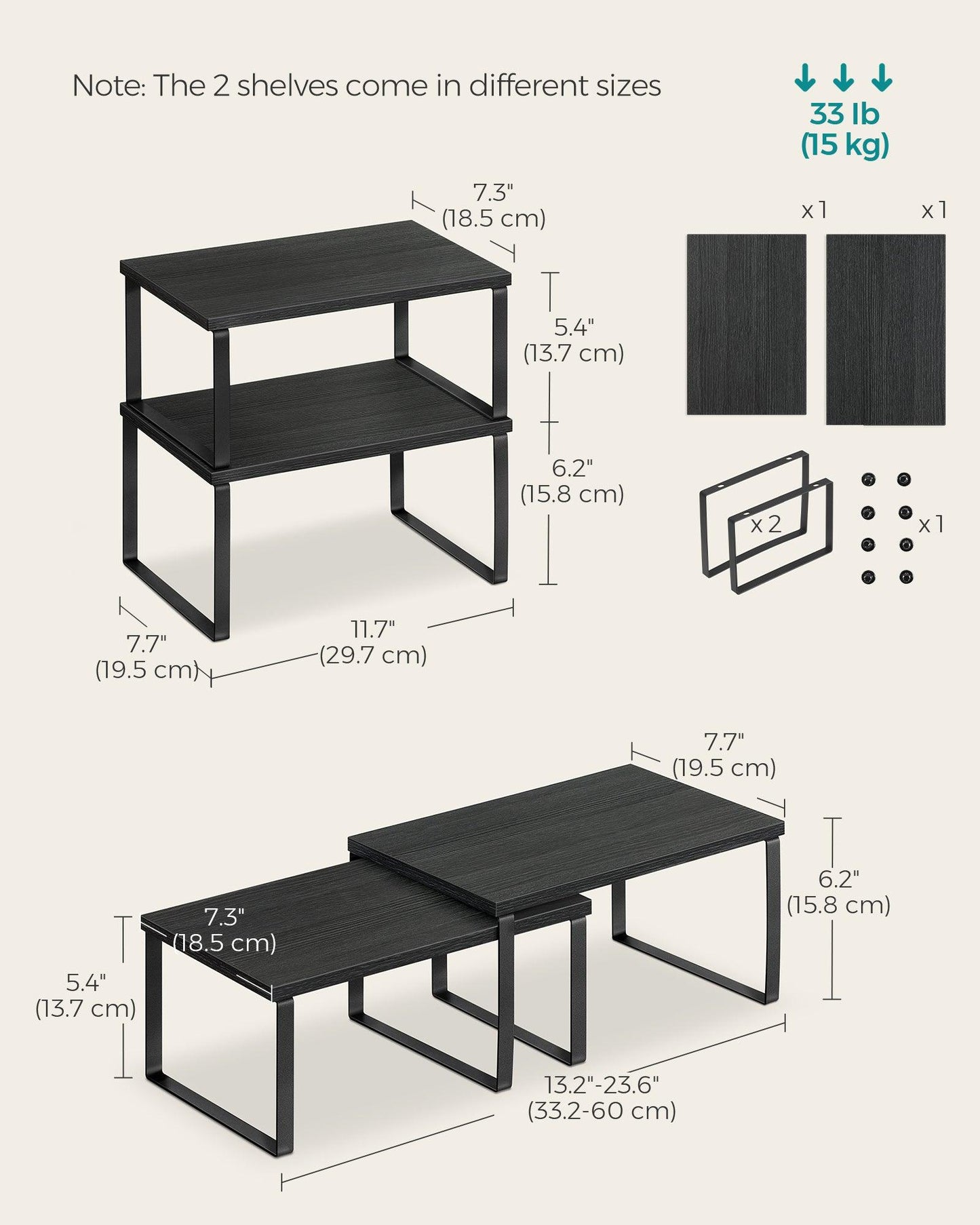 Set of 2 Kitchen Counter Shelves Ink Black and Ebony Black