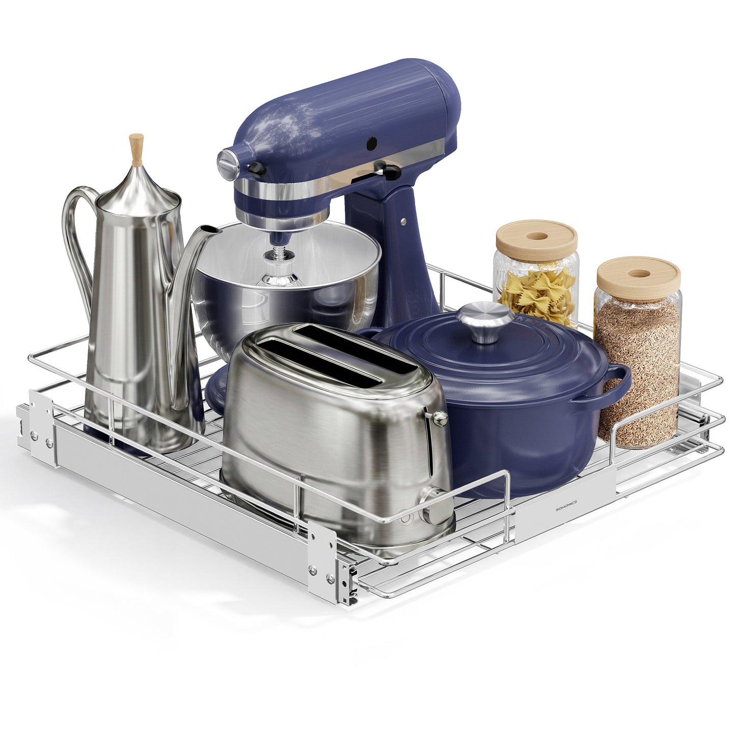 SONGMICS Pull Out Pantry Shelf, Heavy Duty Steel, Slide Out Drawer, 21.3"X20.5"X5.3", Silver