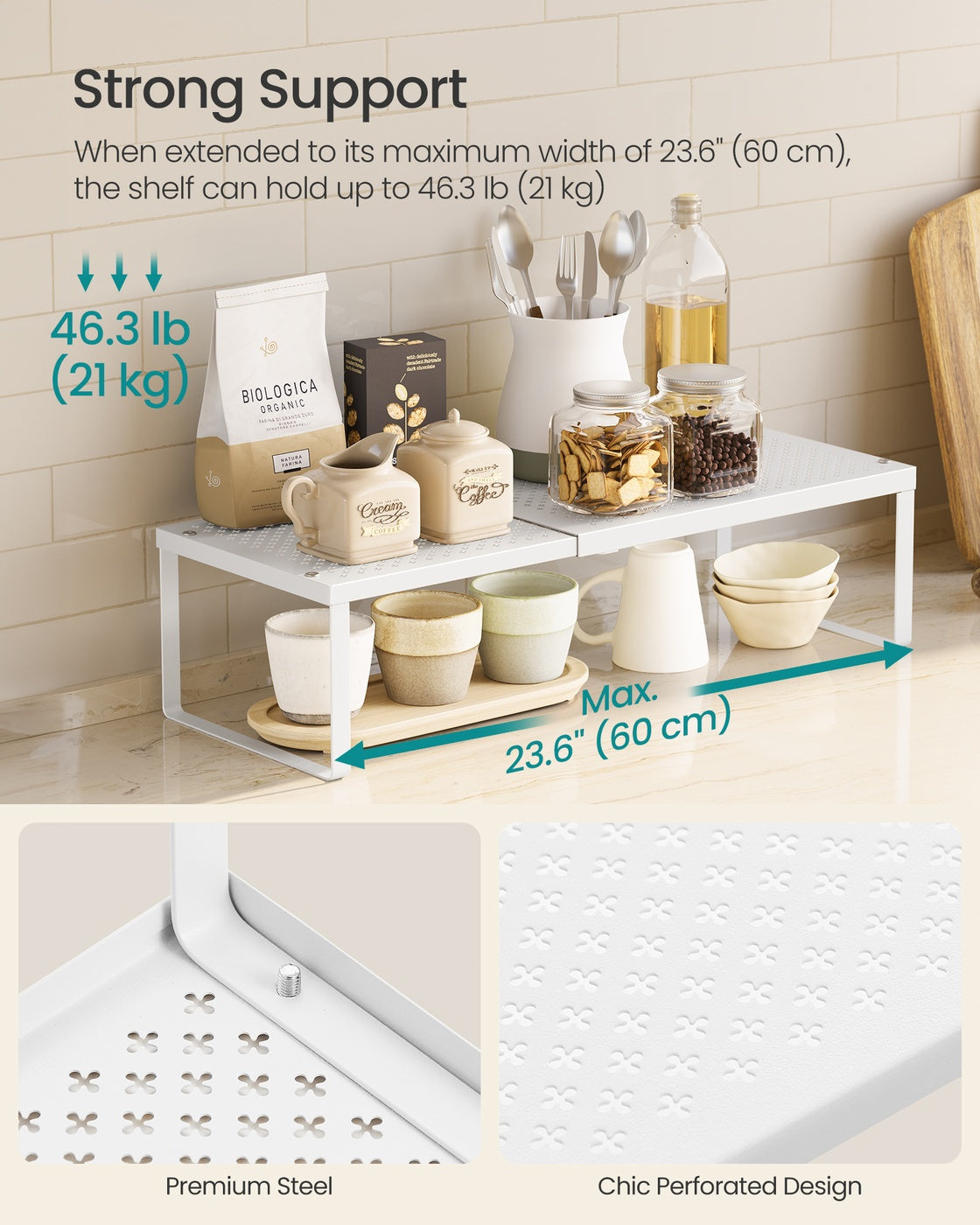 SONGMICS Spice Rack Set, 4-Tier, Metal, Matte White