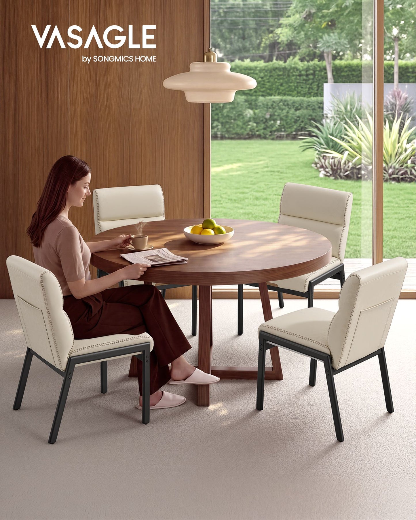 VASAGLE Dining Chairs Set of 4 – Cream White, Matte Black