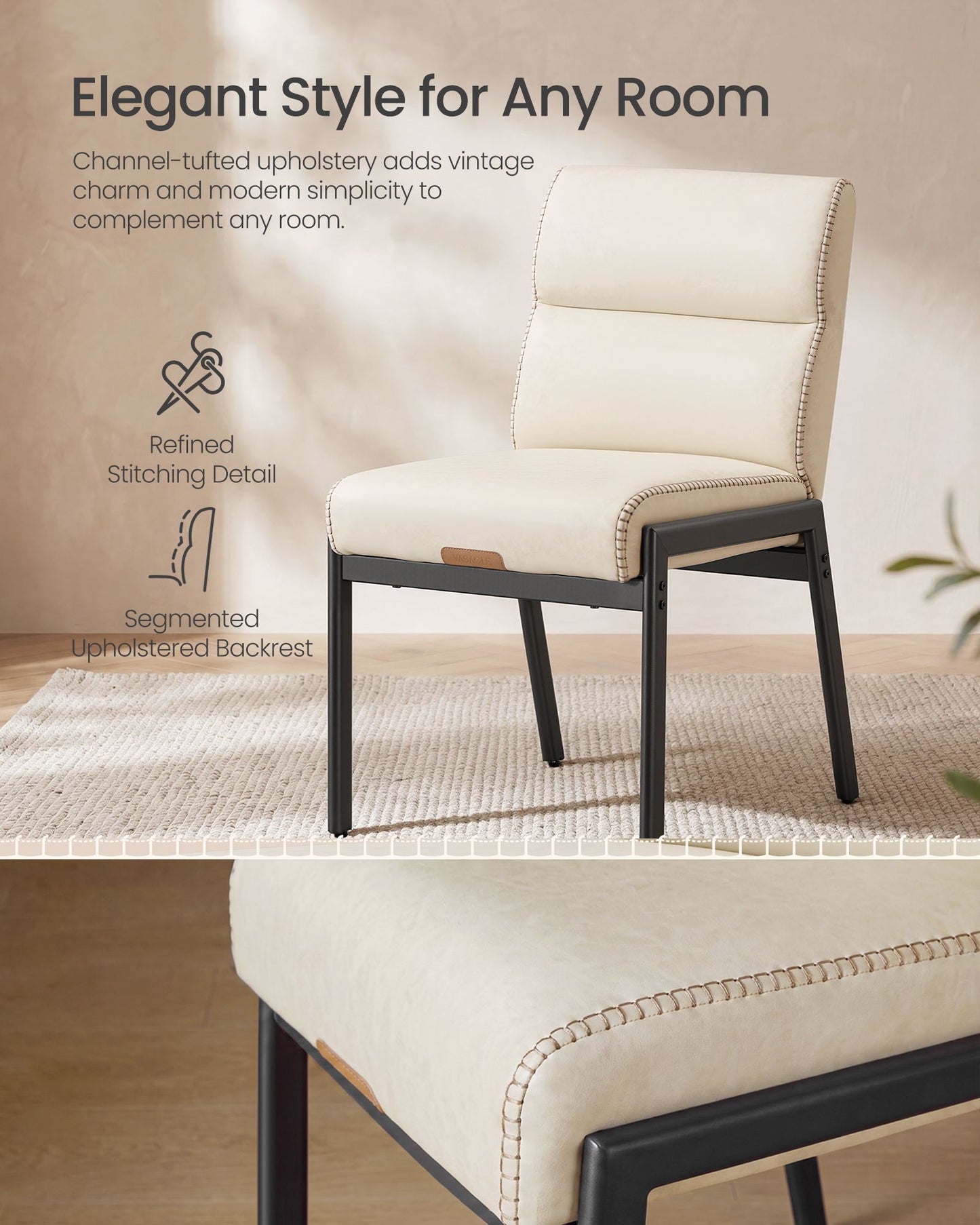 VASAGLE Dining Chairs Set of 4 – Cream White, Matte Black