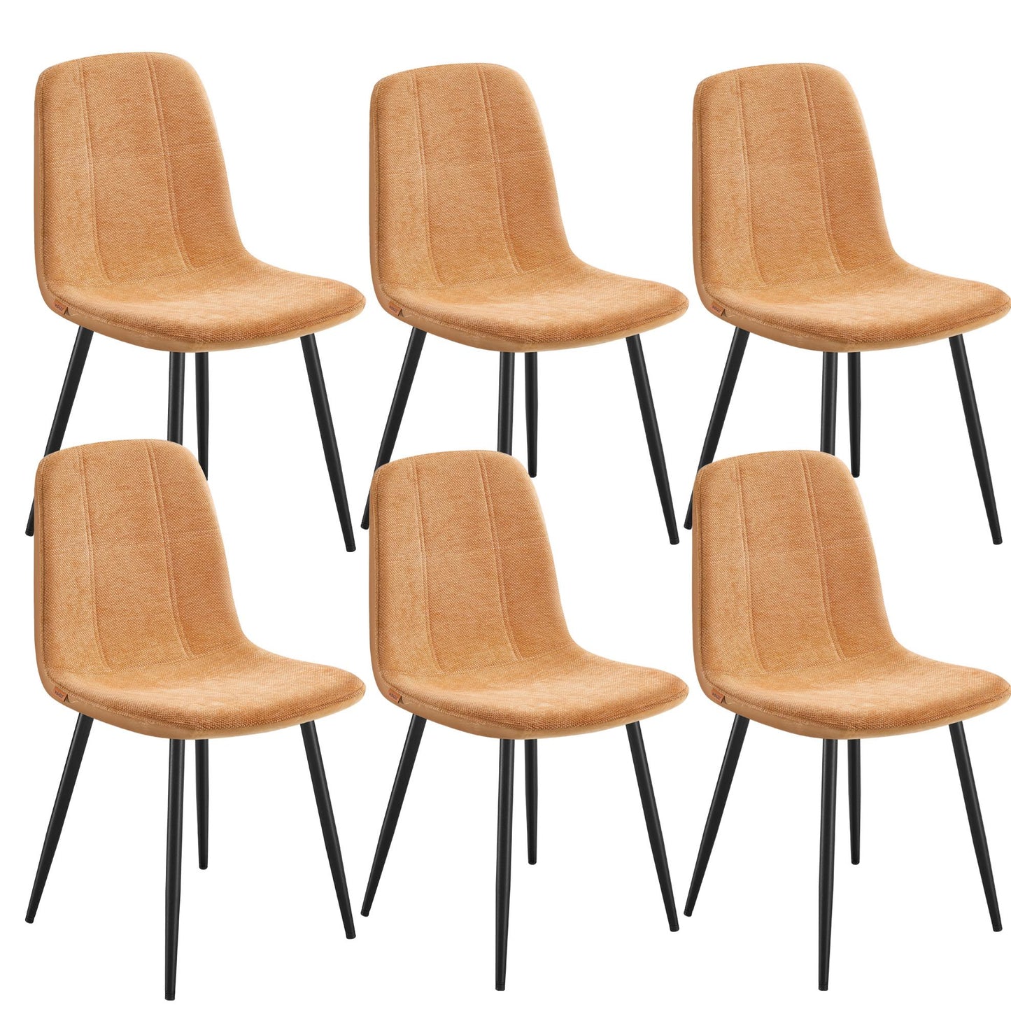 VASAGLE Set of 6 Dining Chairs, Dining Room Kitchen Chairs, Metal Frame, Adjustable Feet – Caramel Brown