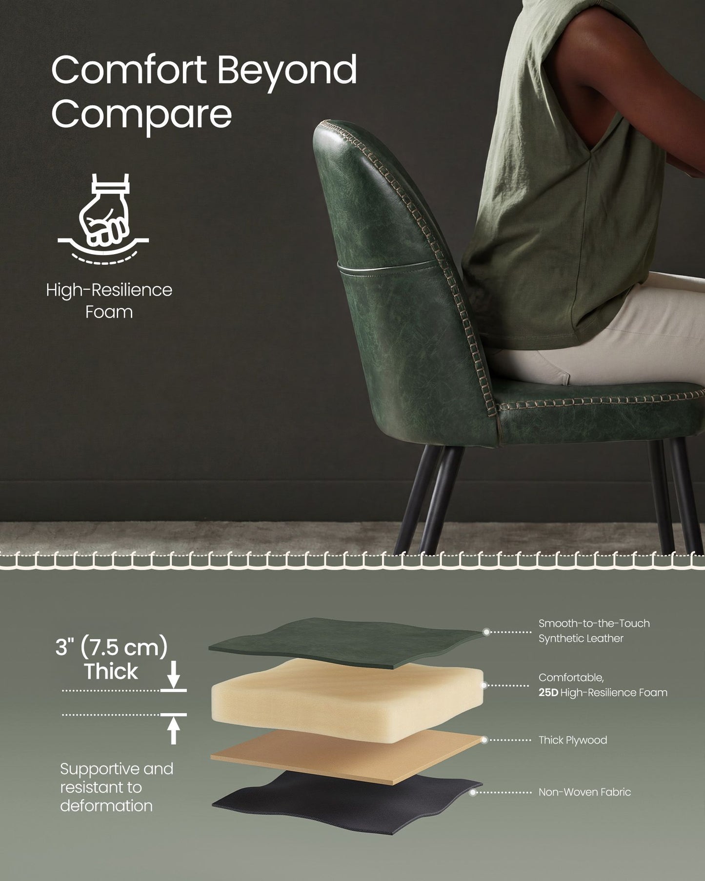 VASAGLE Dining Chairs Set of 4, Upholstered Kitchen Chairs Synthetic Leather with Stitching – Forest Green