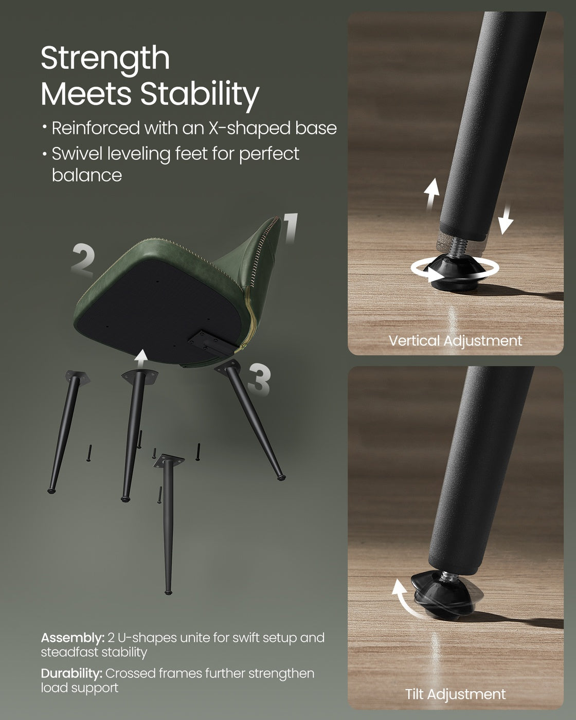 VASAGLE Synthetic Leather Dining Chair with Storage Pocket – Forest Green