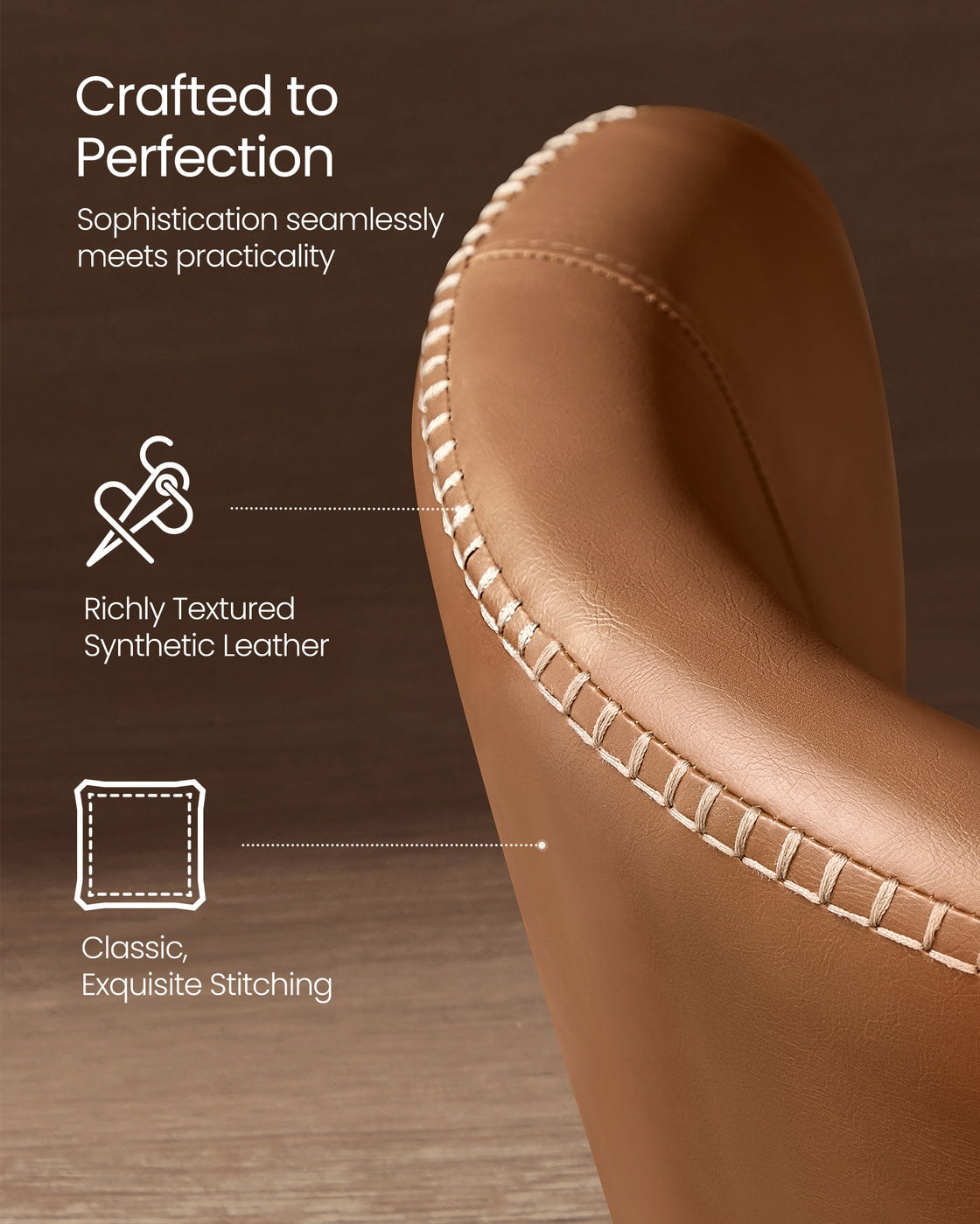 VASAGLE Synthetic Leather Dining Chair with Storage Pocket – Caramel Brown