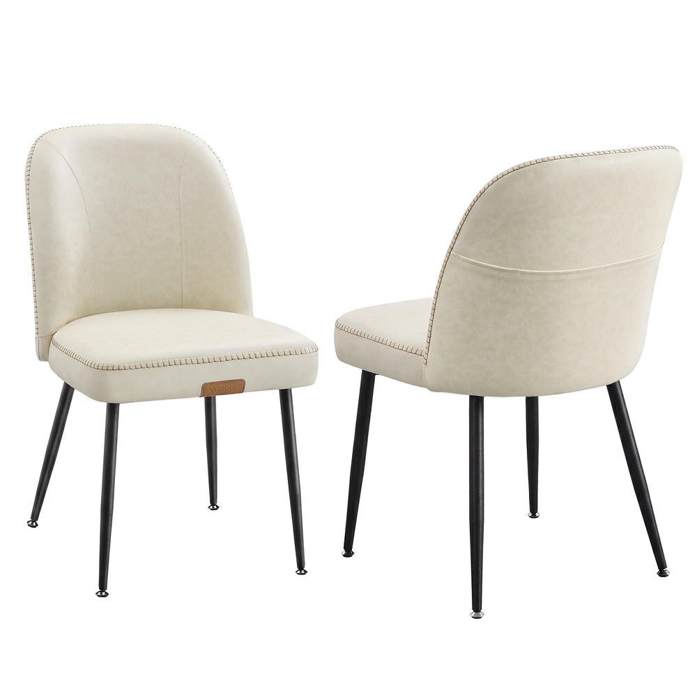 VASAGLE Synthetic Leather Dining Chair with Storage Pocket – Cream White