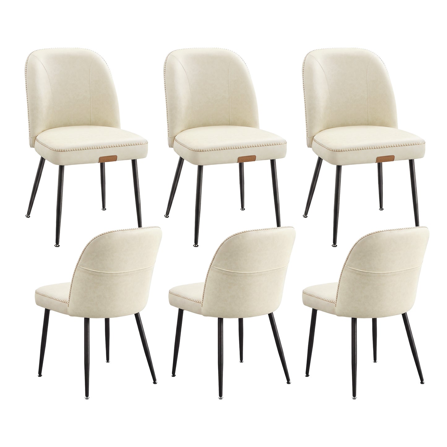 VASAGLE Dining Chairs Set of 6, Upholstered Kitchen Chairs Synthetic Leather with Stitching – Cream White