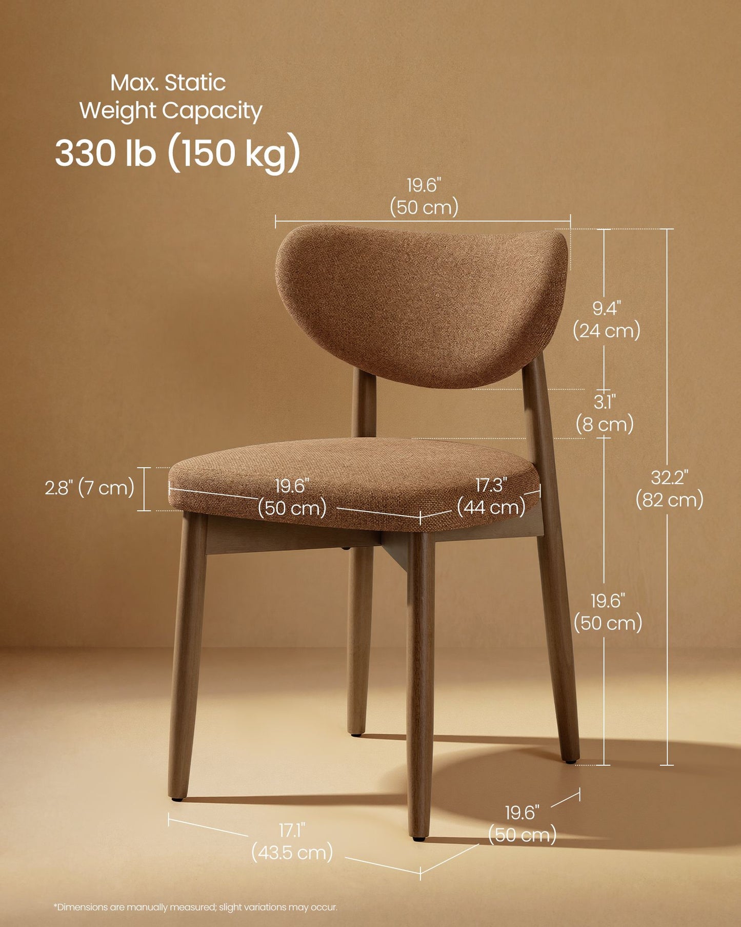 VASAGLE Wooden Dining Chairs Set of 2, Caramel Brown