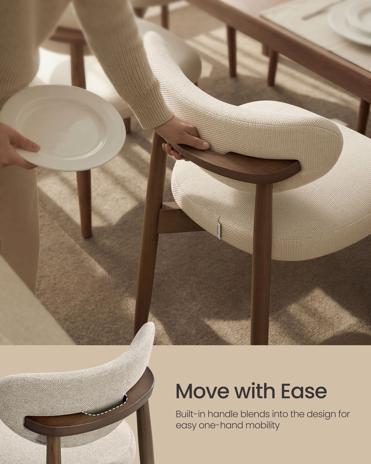 VASAGLE Wooden Dining Chairs Set of 4, Cappuccino Beige