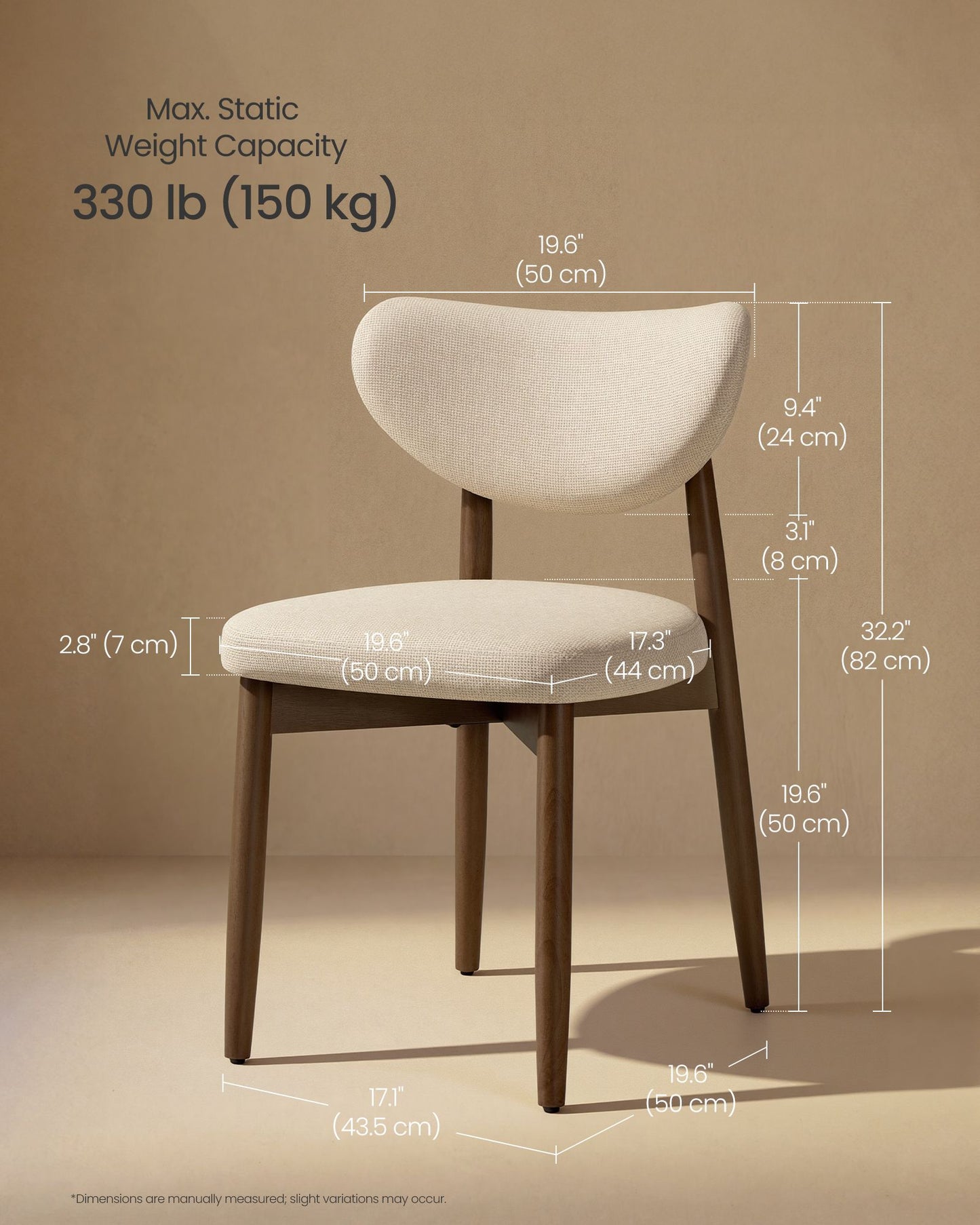 VASAGLE Wooden Dining Chairs Set of 2, Cappuccino Beige