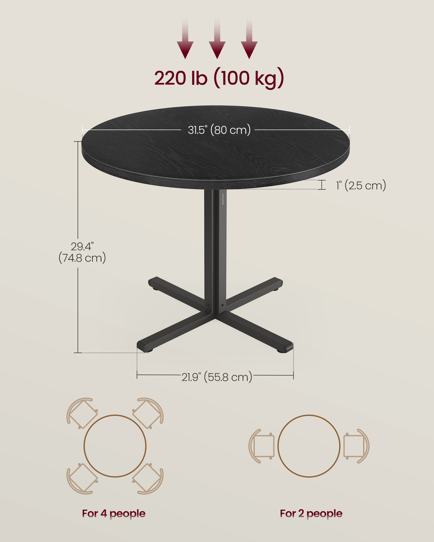 VASAGLE Dining Table – Ebony Black