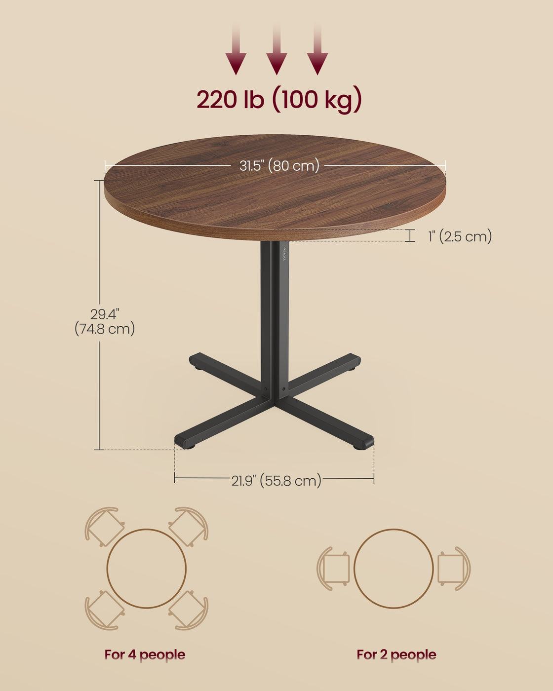 VASAGLE Water-Resistant Dining Table for 4 People – Somber Walnut