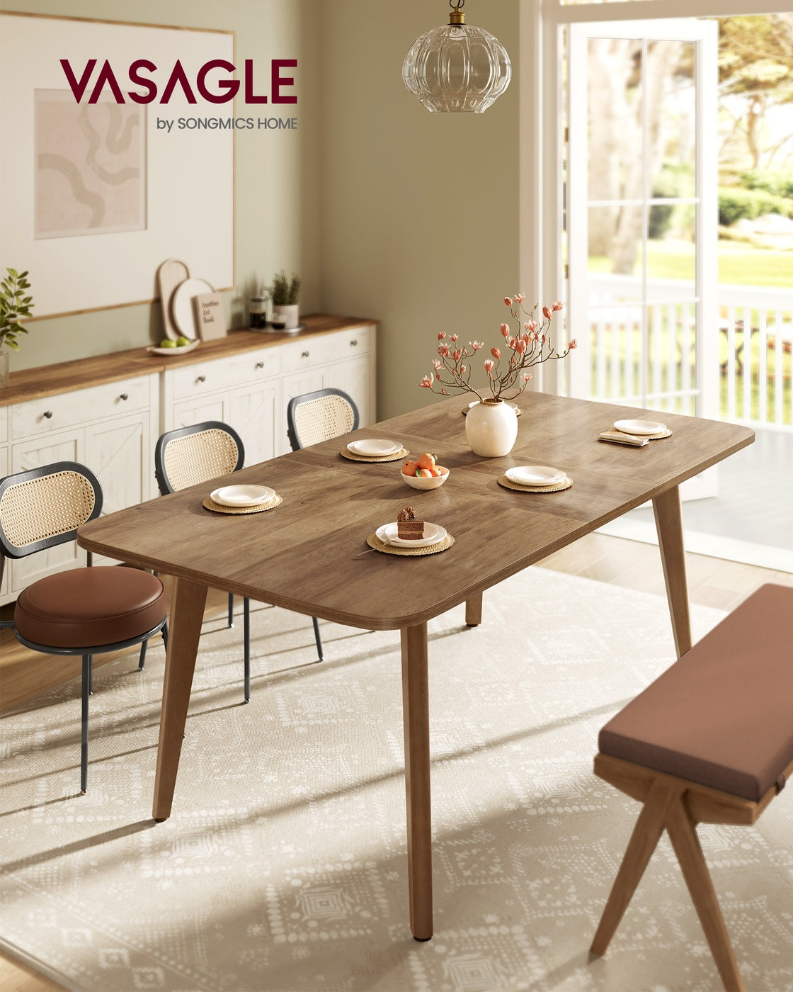 VASAGLE Maezo Extendable Dining Table for 4/6/8 – Honey Brown