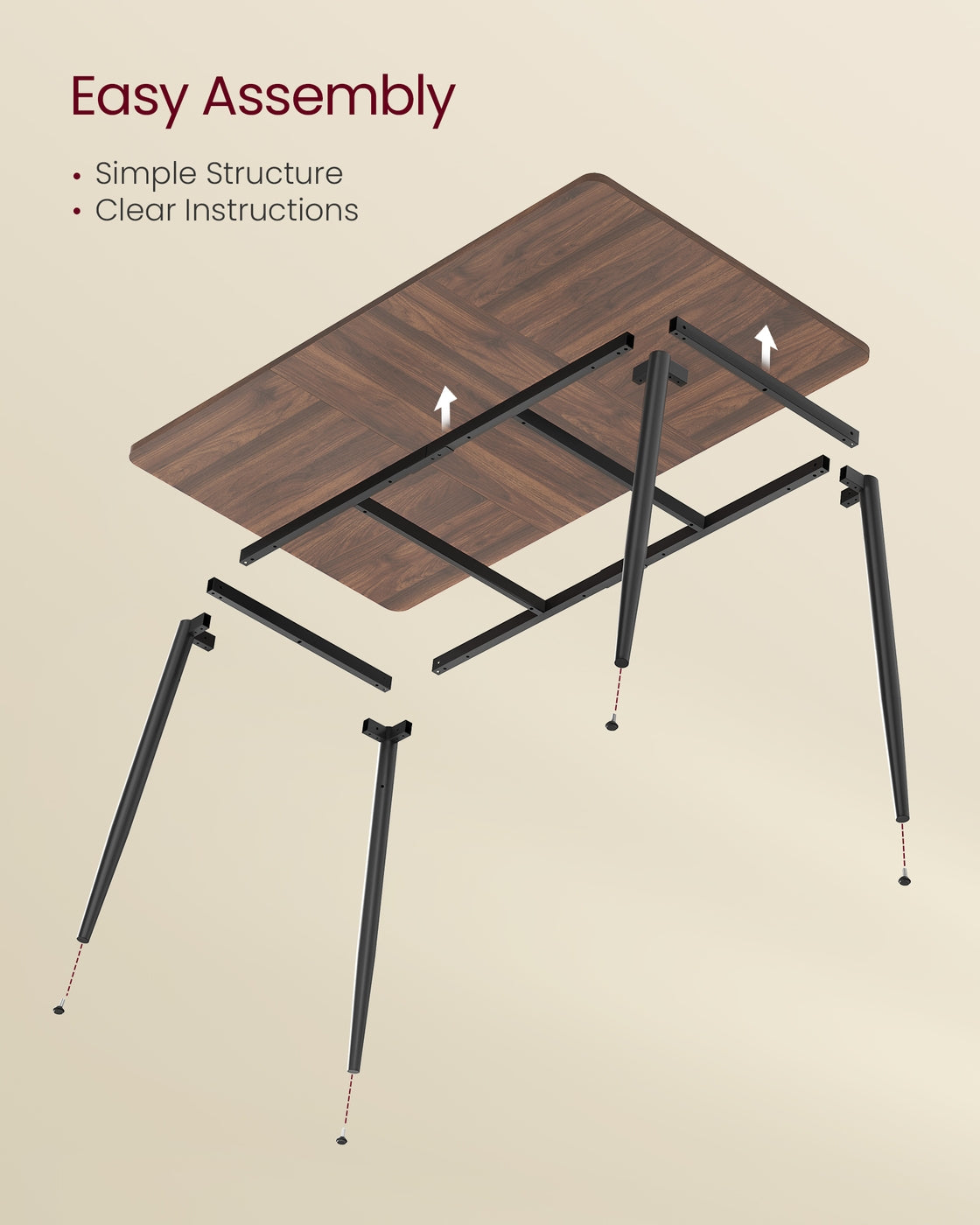 VASAGLE 55.1" Dining Table for 4-6 People, Modern Kitchen Table – Natural Walnut, Ink Black