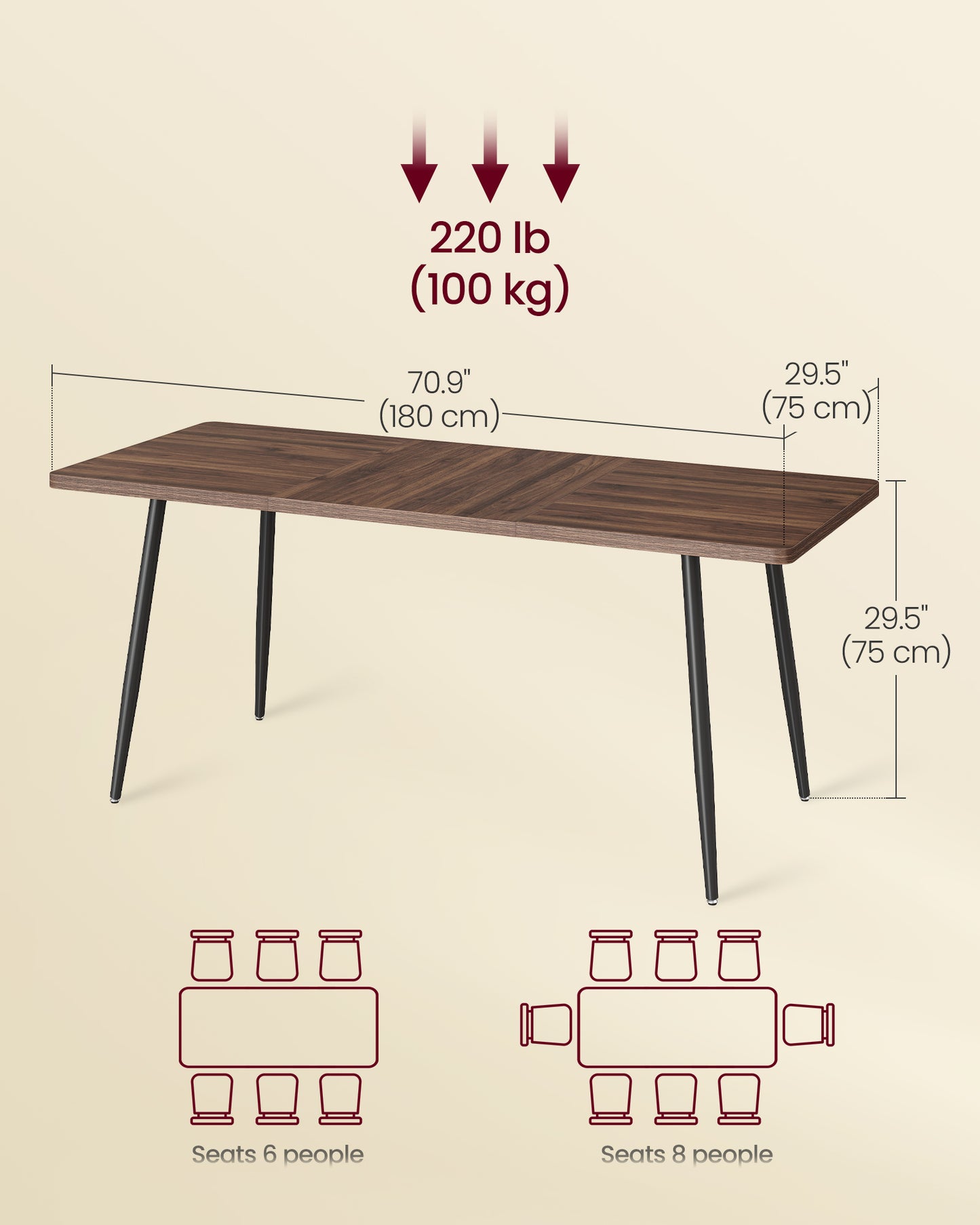VASAGLE 70.9" Dining Table for 6-8 People – Chestnut Walnut